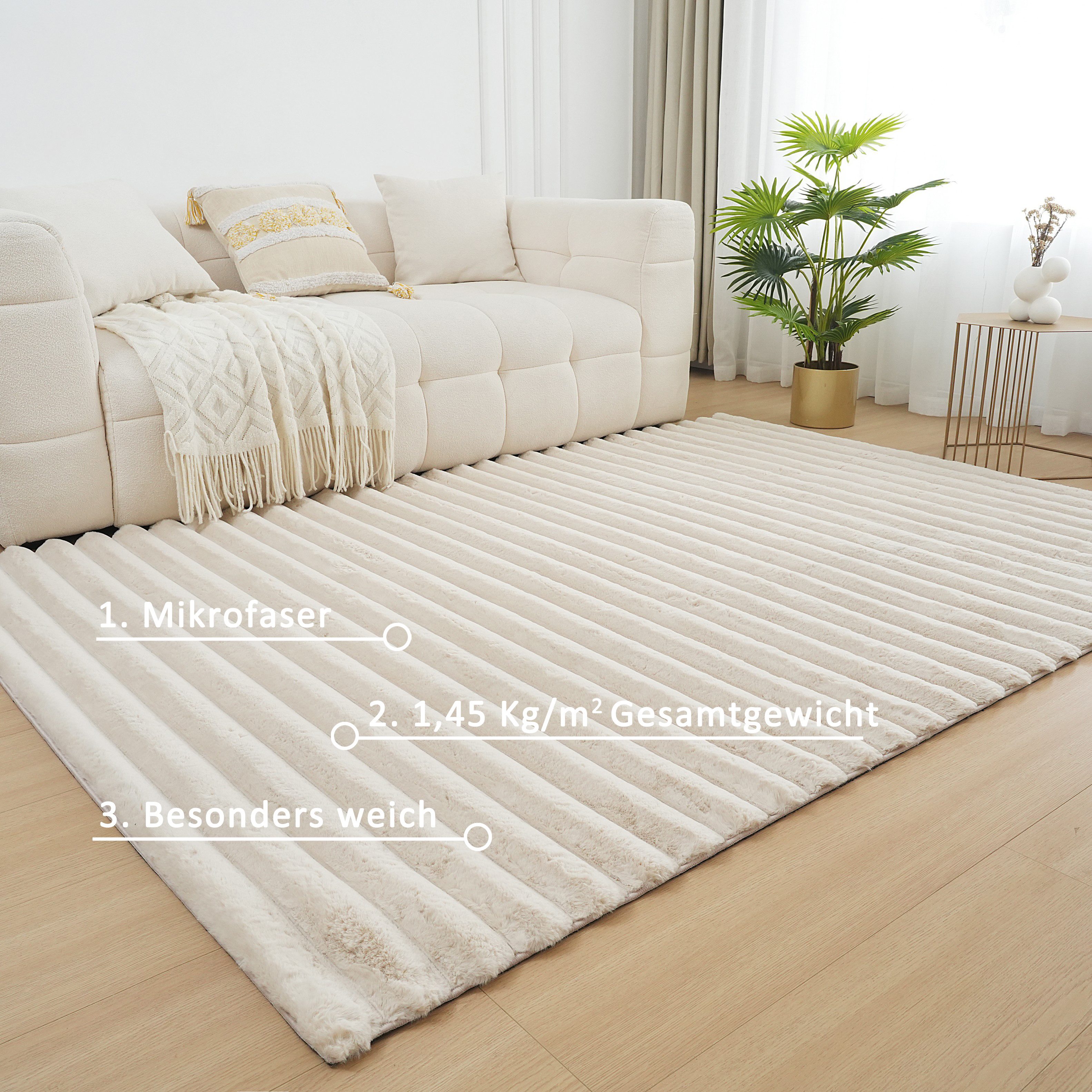 my home Teppich Melanie, Kunstfellteppich, besonders weich, Hoch-Tief-Effekt, rechteckig, Höhe: 28 mm, Kaninchenfell Optik, Wohnzimmer, Schlafzimmer, auch als Läufer