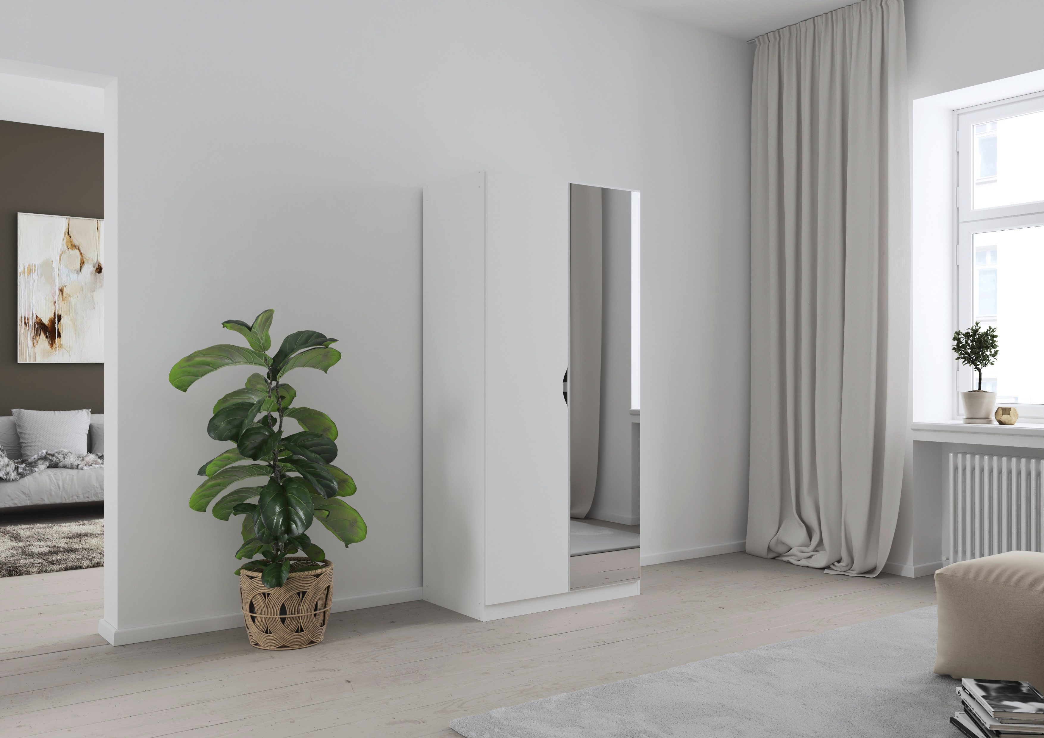 rauch Kleiderschrank Freiham Drehtürenschrank Schrank Garderobenschrank Breite 91cm Schlafzimmerschrank mit Spiegel und Griffmulden BESTSELLER