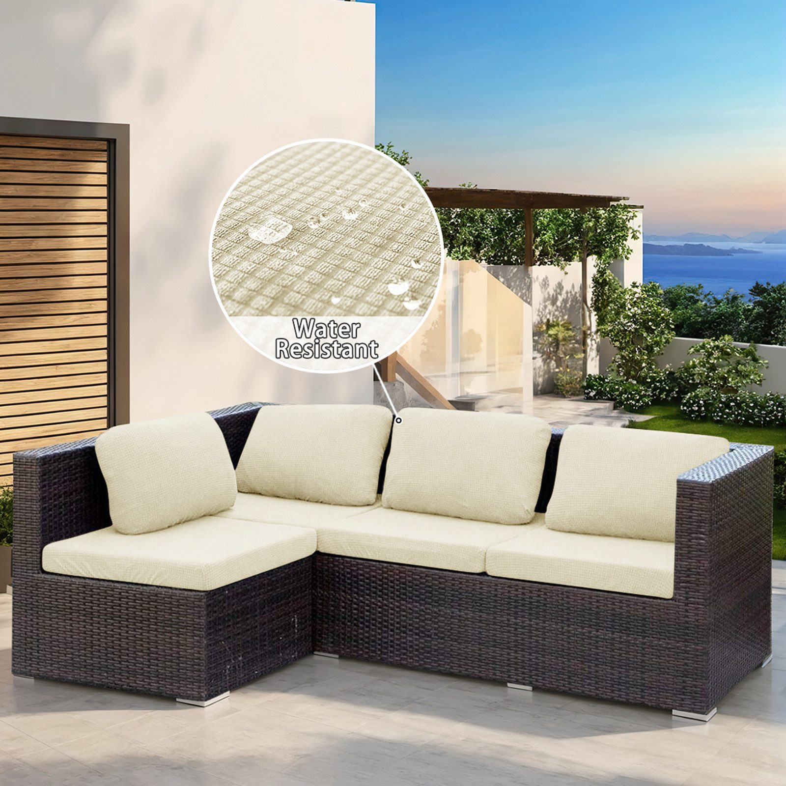 BTTO Sofahusse Sofabezug Wasserdichter Kissenbezug,Sofabezug mit elastischem Boden, Jacquard Couchbezug für draußen