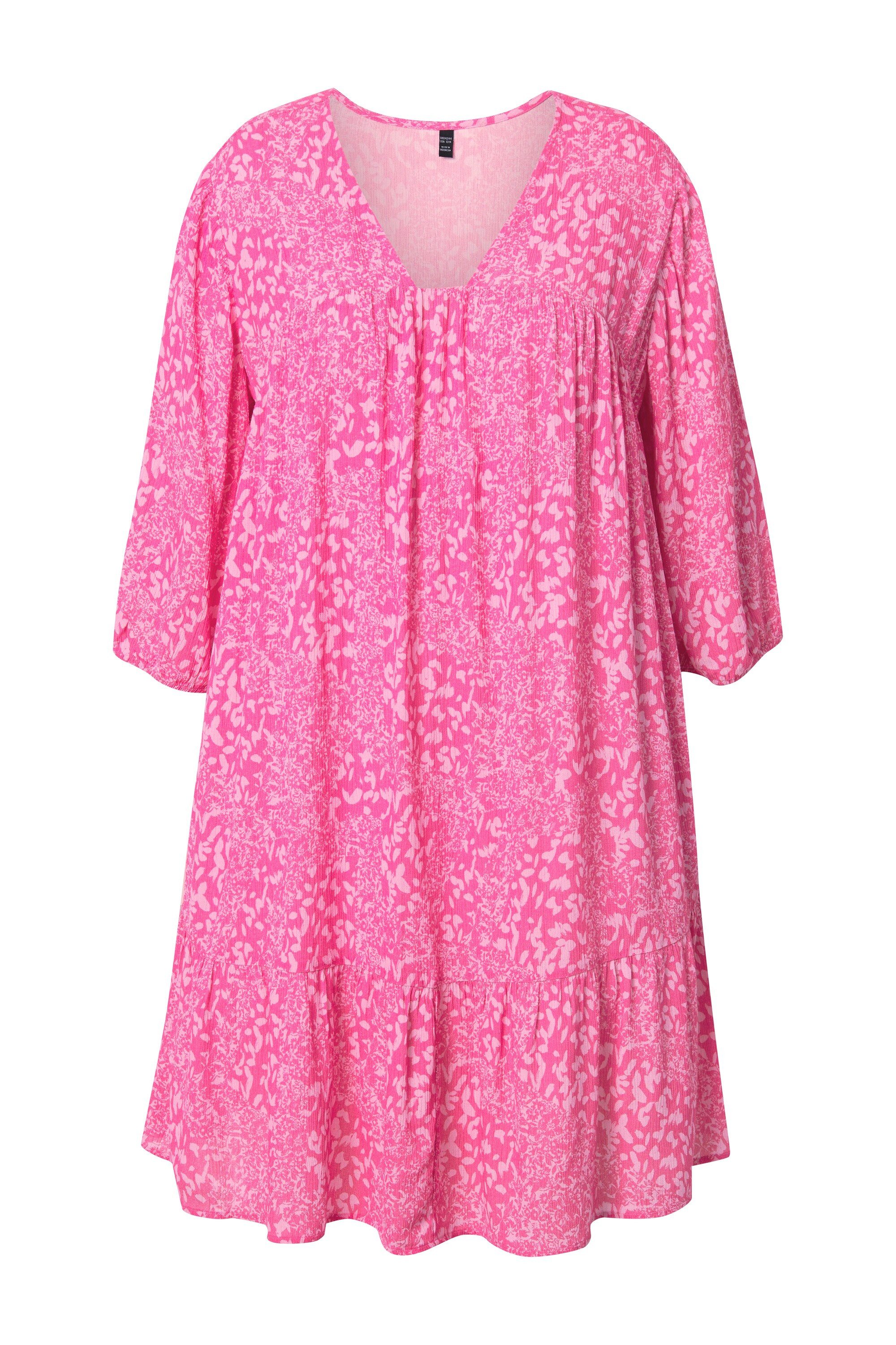 Ulla Popken Midikleid Kleid Volantsaum A-Linie V-Ausschnitt 3/4-Arm günstig online kaufen