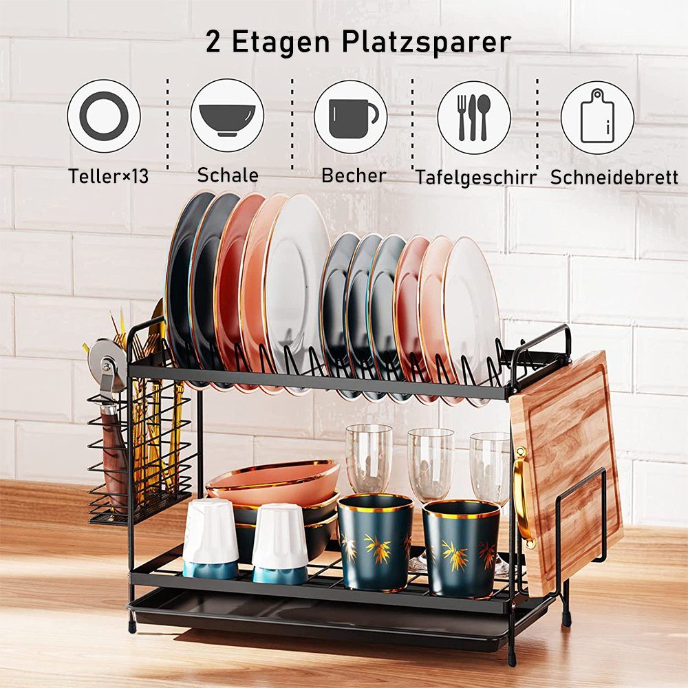 6-stöckige Acryl Tellerständer & Teetassenhalter Set – Transparent, 2 Stück + 4 Halter, Für Küchenorganisation