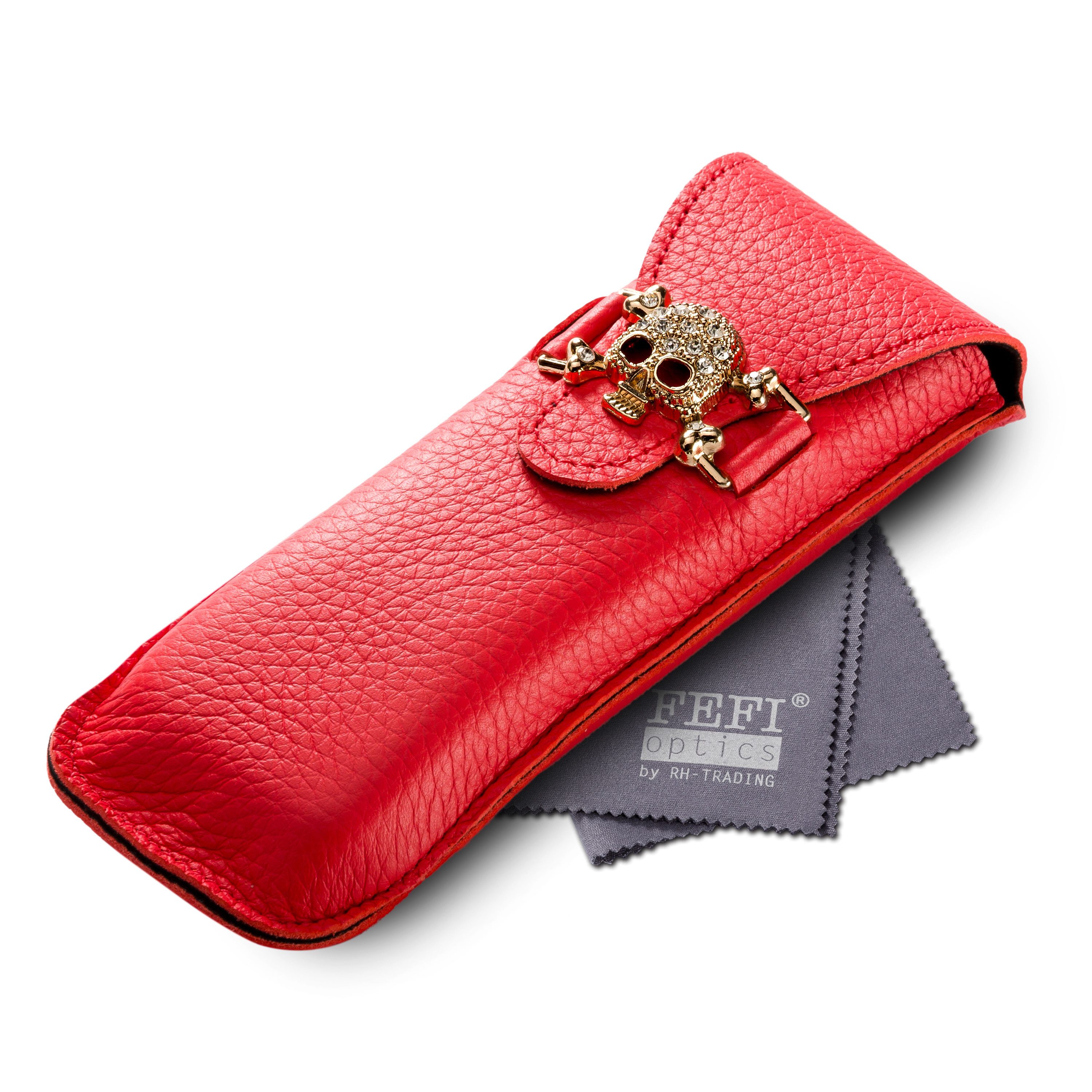 Brillenetui SKULL - Hardcase aus Echt-Leder mit Strass-Totenkopf