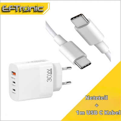EFTronic USB C Schnell Ladegerät für iPhone Samsung Laptop 30W mit Ladekabel USB-Ladegerät (100cm USB C 60W Kabel, 1-tlg., Power Adapter, für IPhone, Samsung, Huawei etc)