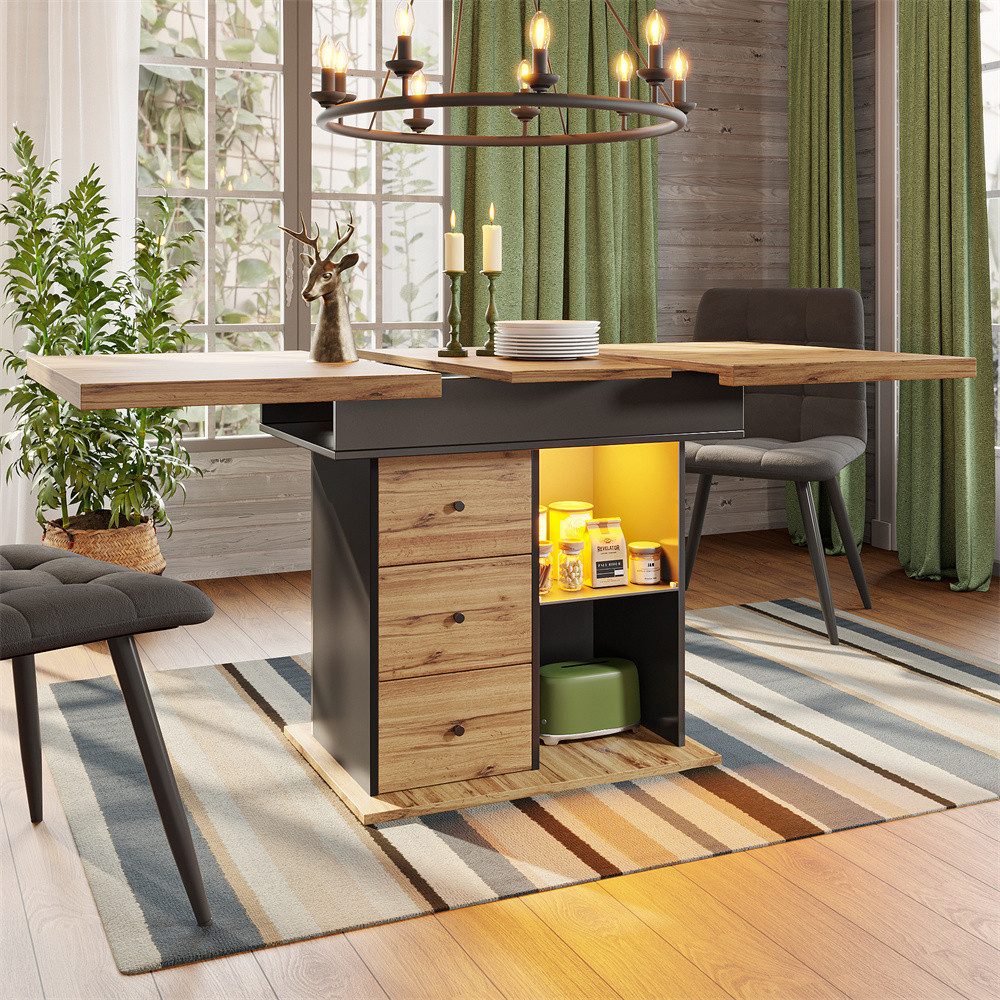 OKWISH Esstisch Verstellbarer Teleskoptisch Küchentisch (mit LED-Beleuchtun günstig online kaufen