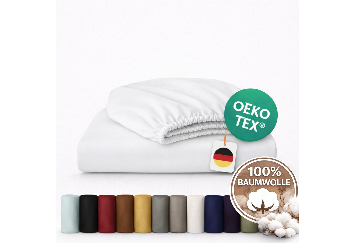 Komfortec Spannbettlaken Jersey Spannbettuch, 90x200, 140x200, 160x200, 180x200 oder 200x200 cm, 100% Baumwolle (135 g/m), Gummizug: Rundum, (1 Stück), OEKO-TEX® Standard 100 Zertifisiert, für Matratzen bis 25 cm Höhe