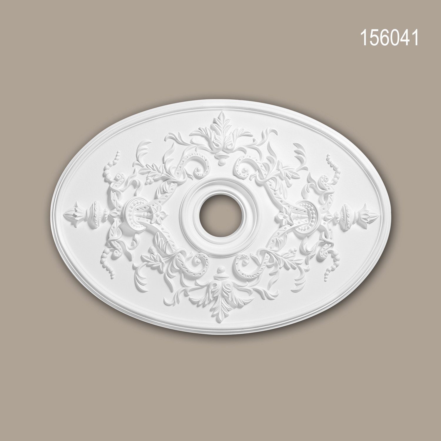 Profhome Decken-Rosette 156041 Rosette aus Polyurethan Deckenrosette Medaillon 78,5 x 54,4 cm (Rosette, 1 St., Deckenrosette, Medallion, Stuckrosette, Deckenelement, Zierelement), weiß, vorgrundiert, Stil: Neo-Empire