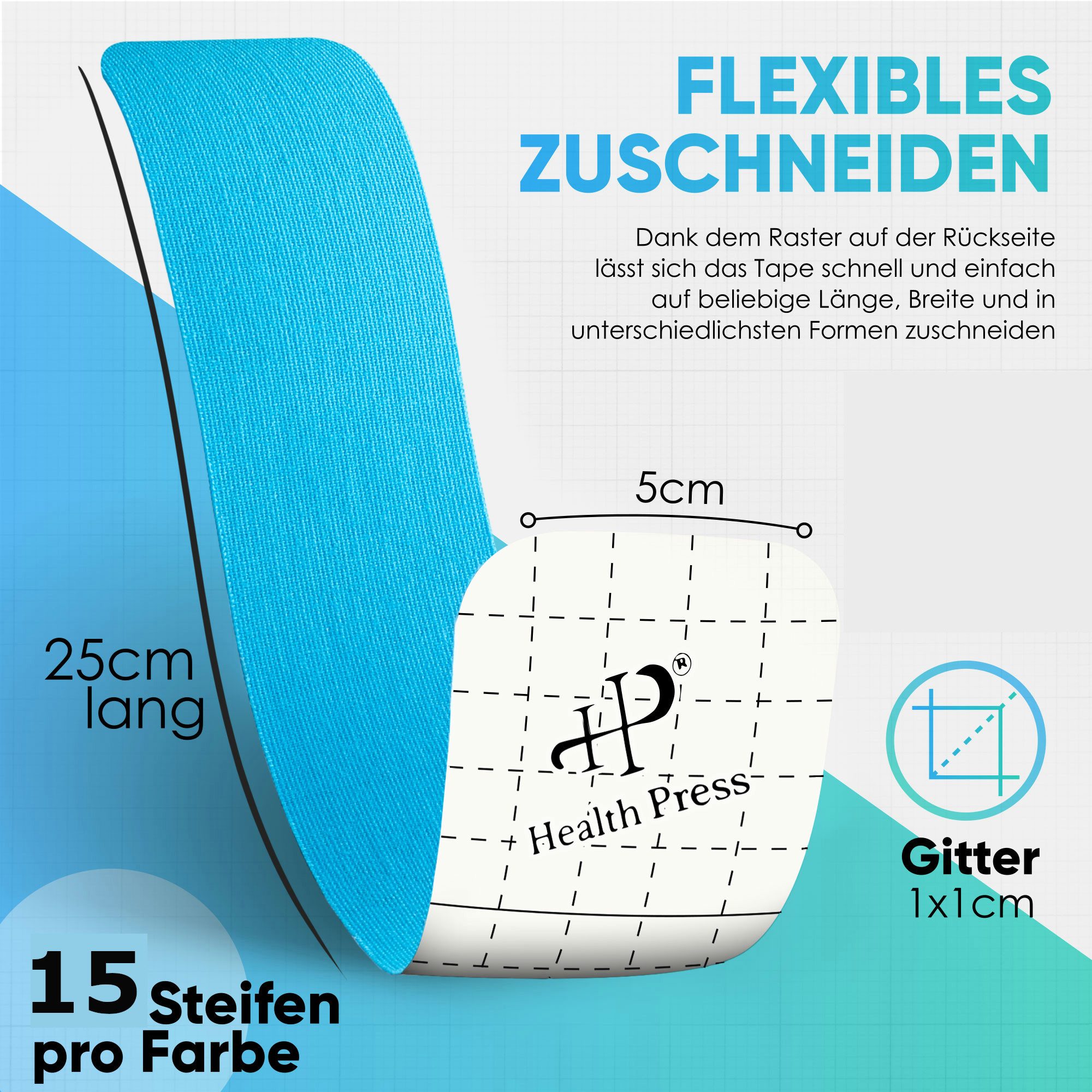 Health Press Kinesiologie-Tape Streifen Precut Blau + Rosa (30-St) (25cm x 5cm)