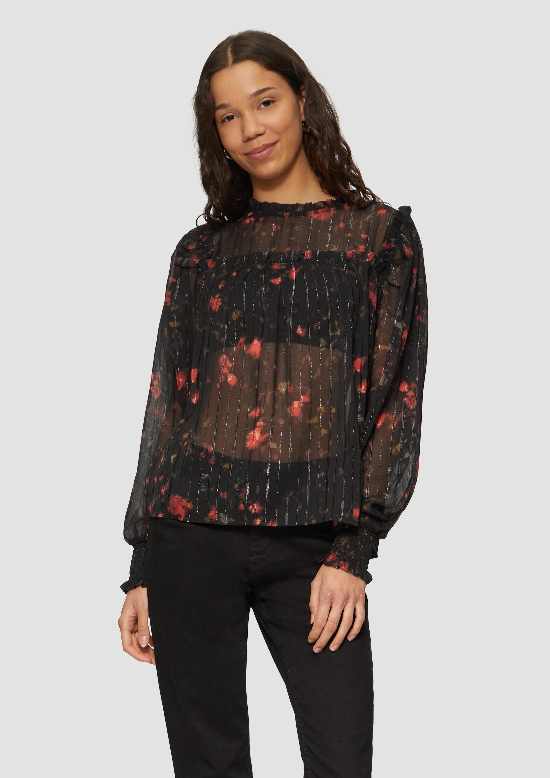 QS Langarmbluse Bluse Transparente Chiffon-Bluse mit Glitzergarn günstig online kaufen