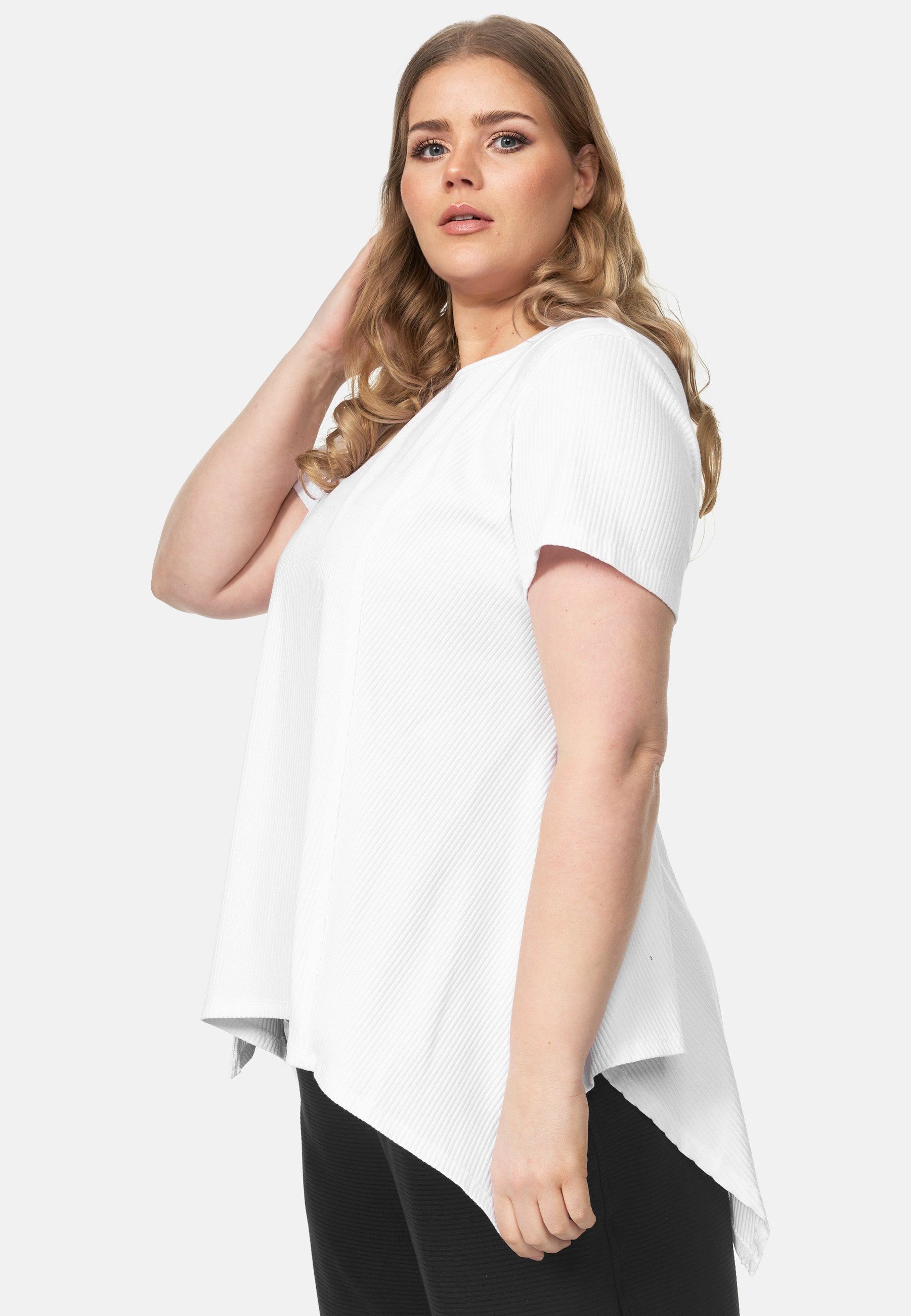 Shirt Saum Tunikashirt Kekoo A-Linie Weiß Tunika asymmetrischem mit 'Adele'