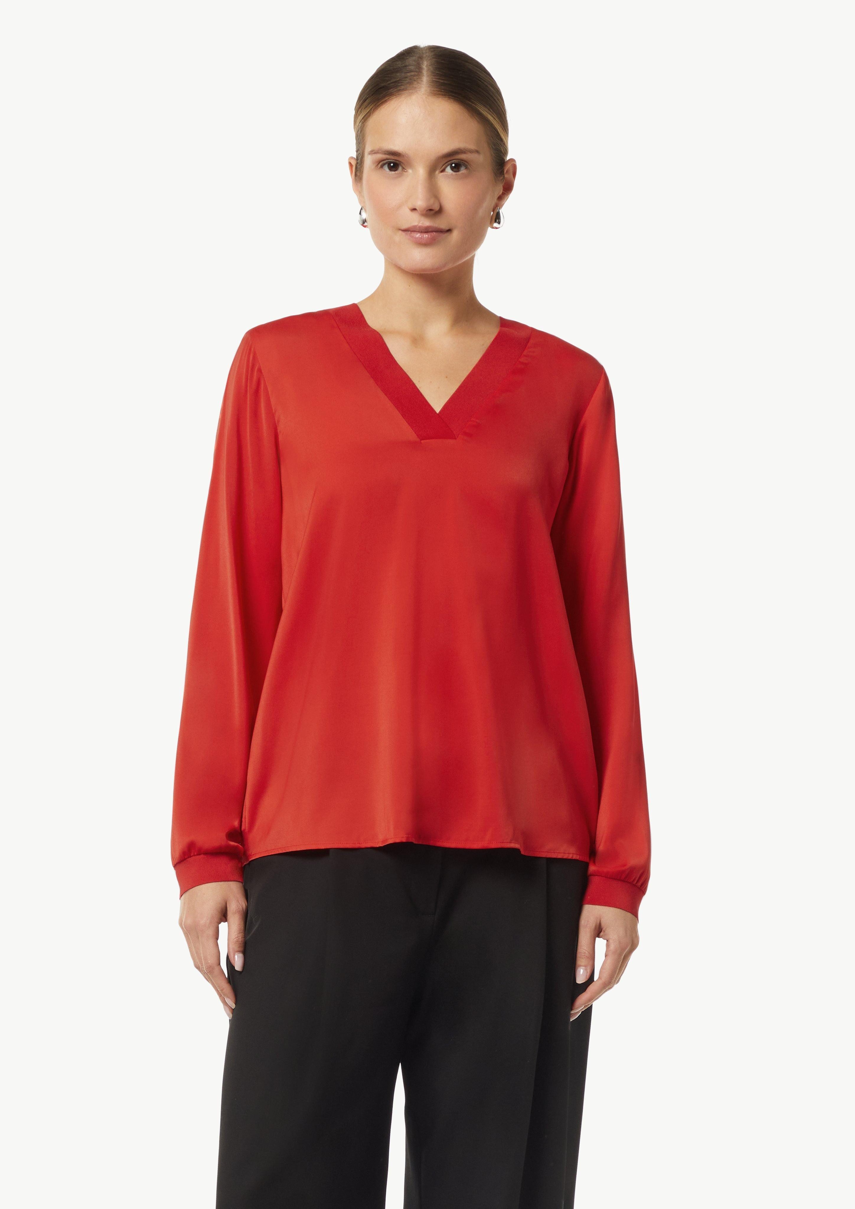 Langarmbluse Satin-Bluse mit Rippbündchen