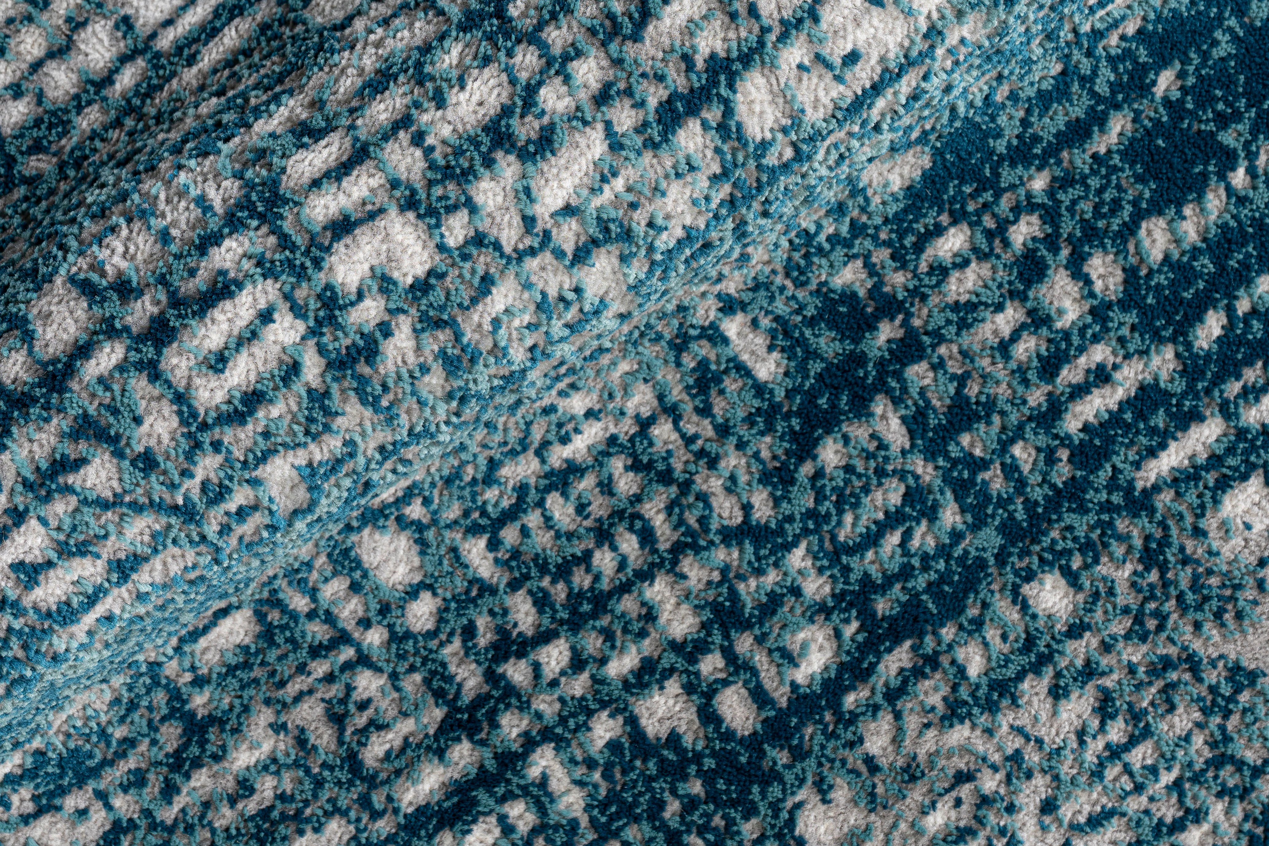 Teppich Ariano, Home Schrumpf-Carving-Effekt mm, blue Glanz, 12 rund, Hoch-Tief-Struktur, dezenter affaire, Vintage, Höhe