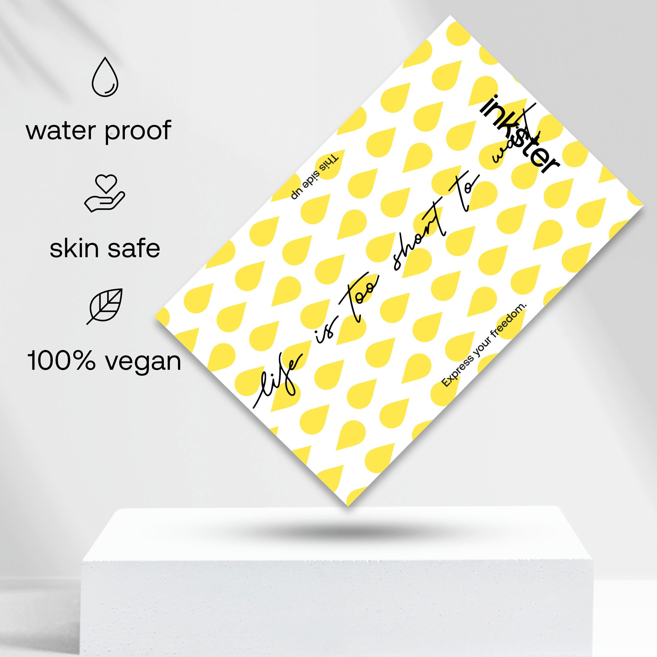 Inkster Schmuck-Tattoo life is too short to wait Tattoo, EU-Kosmetikzertifizierte Farbe, wasserfestes temporäres Tattoo, 2 Wochen Halt