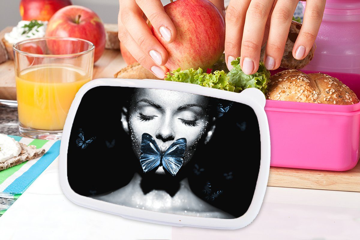 Schmetterling Chic, (2-tlg), Brotbox Kunststoff rosa Mädchen, Erwachsene, Brotdose Snackbox, MuchoWow Frau Lunchbox - - Kunststoff, Kinder, für