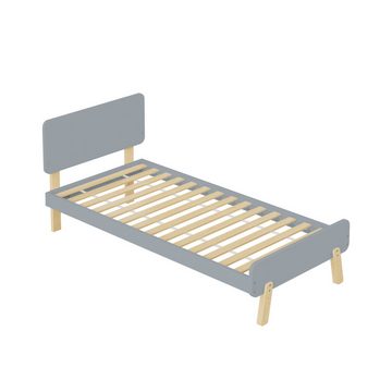 PFCTART Kinderbett 90 x 190 – Einzelbett aus Massivholz mit Lattenrost, Grau