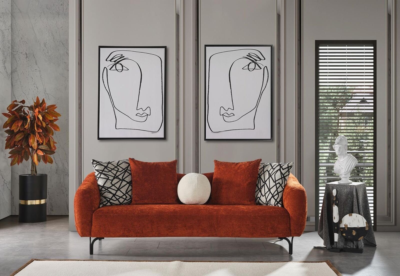 JVmoebel Sofa Dreisitzer Sofa 3 Sitzer Sofas Design Modern Stoff Orange, 1 Teile, Made in Europa