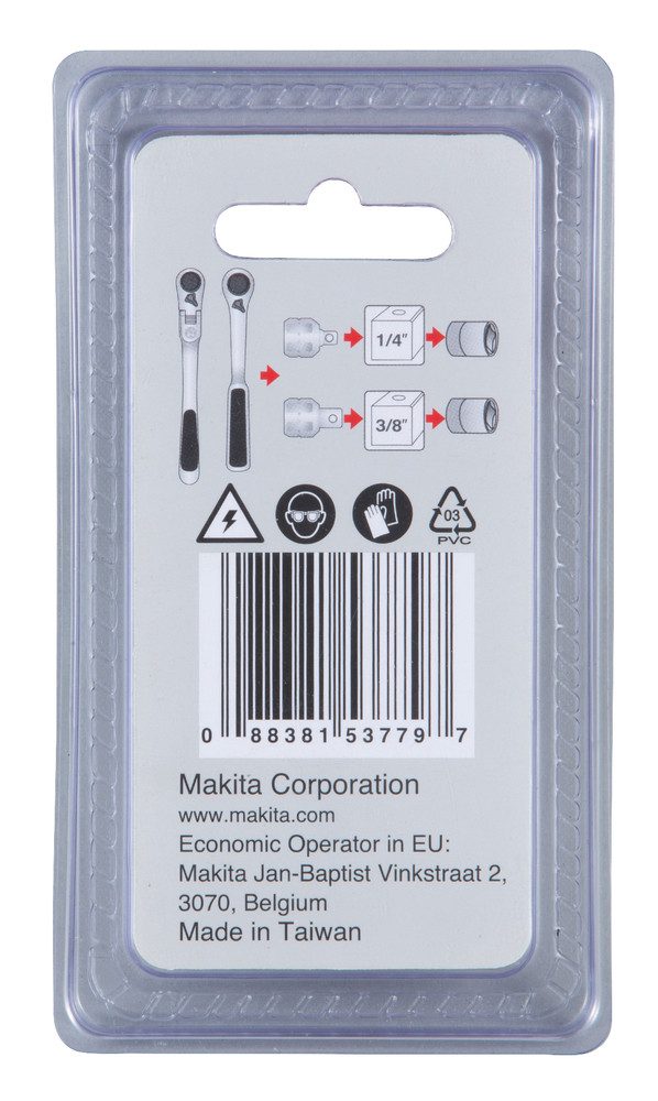 Makita Steckschlüssel Schraubenausdreher Stecknuss Adapter 6-GL auf 3/8” Vierkant (Einzeladapter, Zubehörteil, 1 St., B-65850), 25 % schlanker, Pass-Thru-Funktion, vielseitig einsetzbar