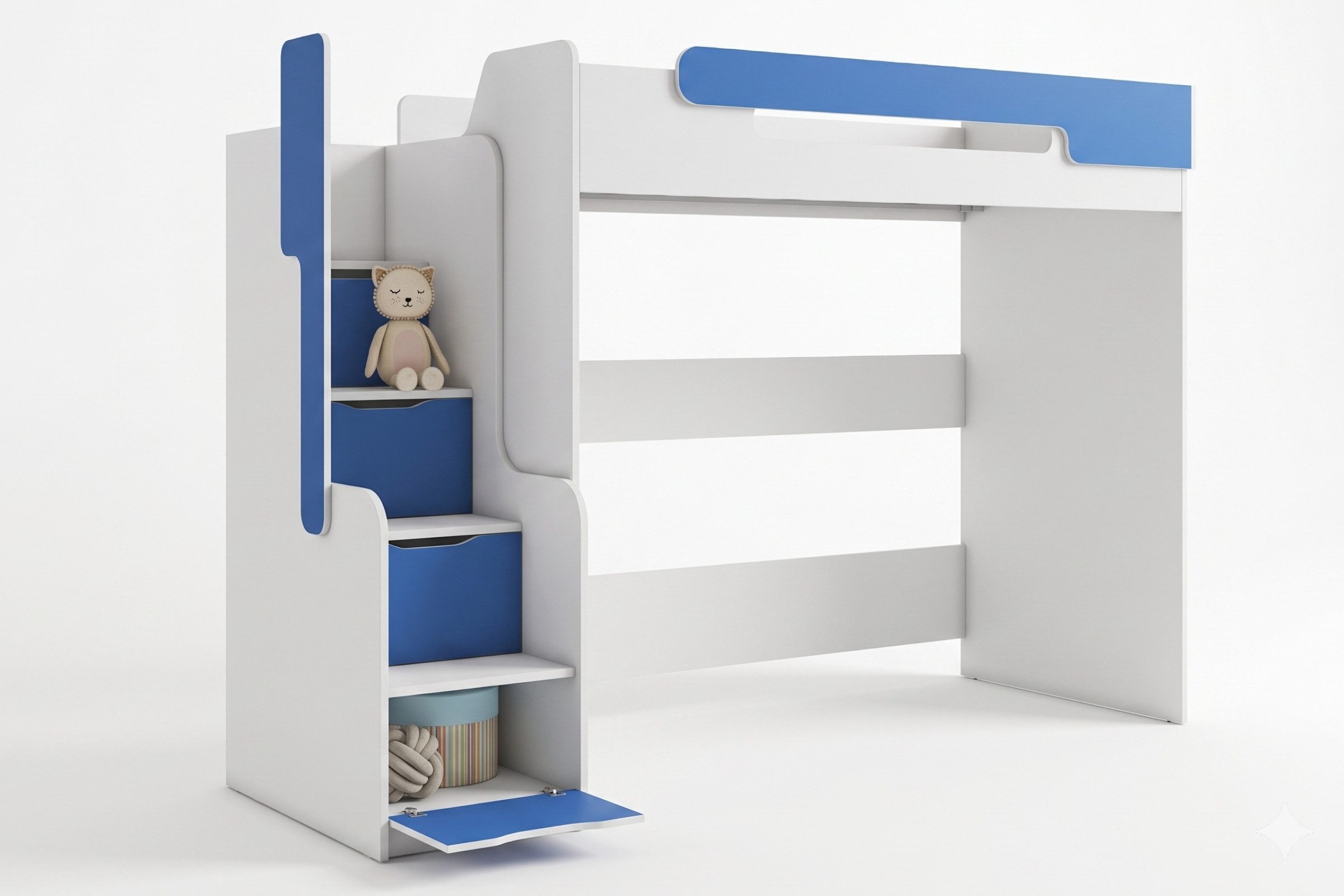 Deine Möbel 24 Hochbett ARTHUR Kinderbett mit Treppe und Stauraum, 90x200 cm (Set, 1-St., Multifunktionsbett, ideal für Kinderzimmer & Jugendzimmer) mit Schrankbereich und Lattenrost, Weiß mit Akzentfarbe