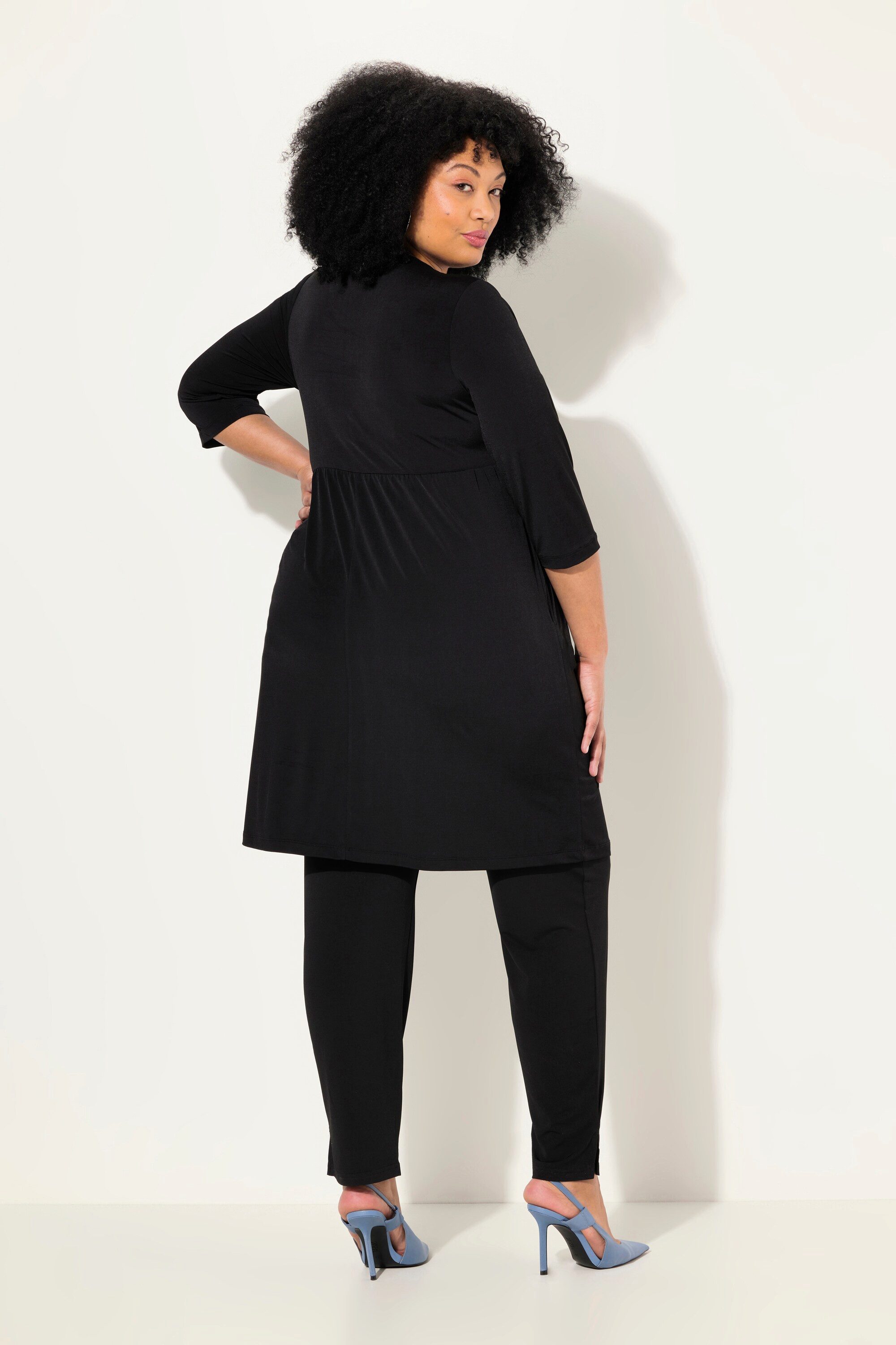 Ulla Popken Maxikleid Longshirt A-Linie Tunika-Ausschnitt 3/4-Arm