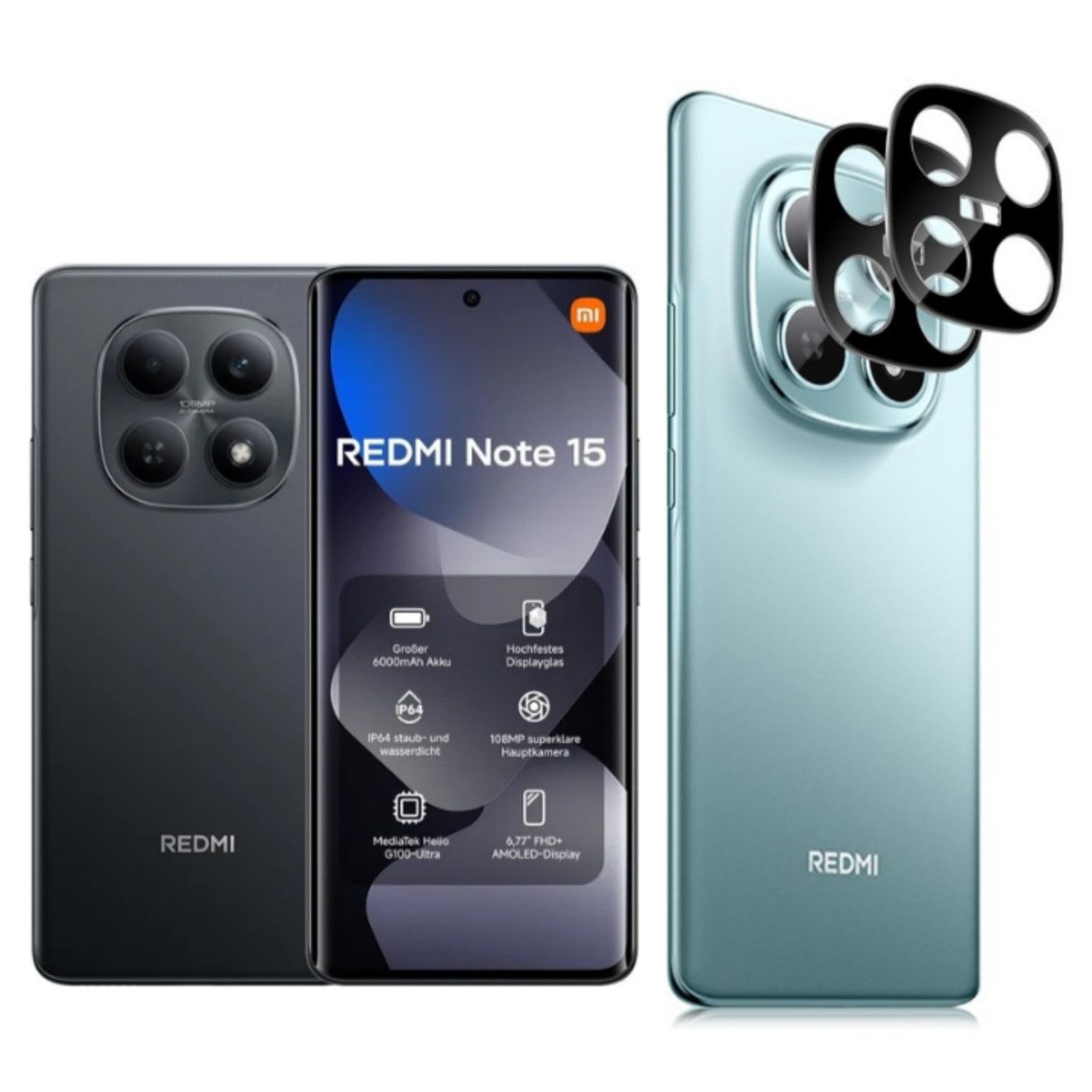 CLM-Tech Kameraschutzglas 2X für Xiaomi Redmi Note 15 5G 6,77 Zoll, Linse 9H Glas - Folie kristallklar Panzerglas, 2 Stück, Kratzfest