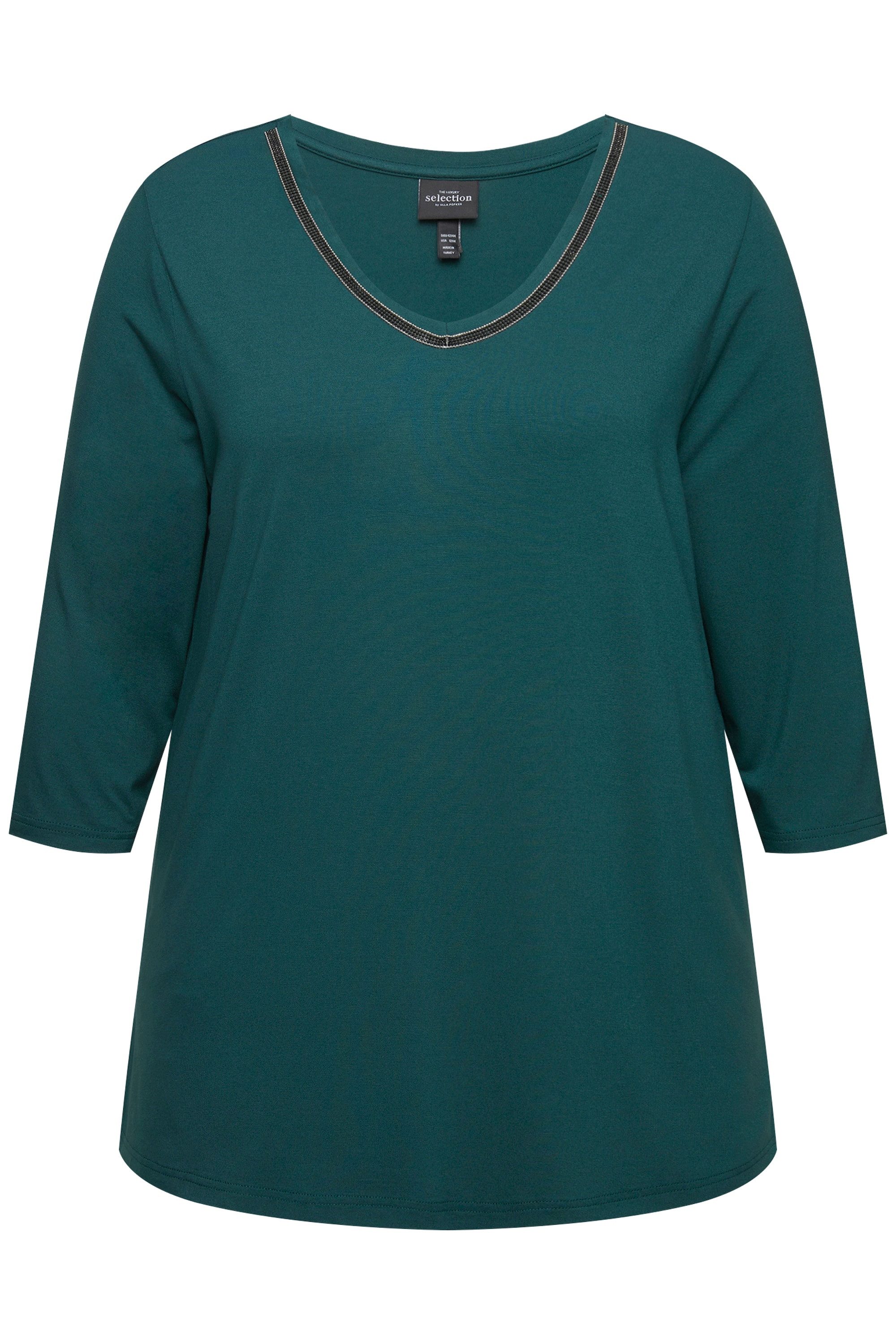 Ulla Popken T-Shirt Shirt Ziersteine A-Linie V-Ausschnitt Langarm günstig online kaufen