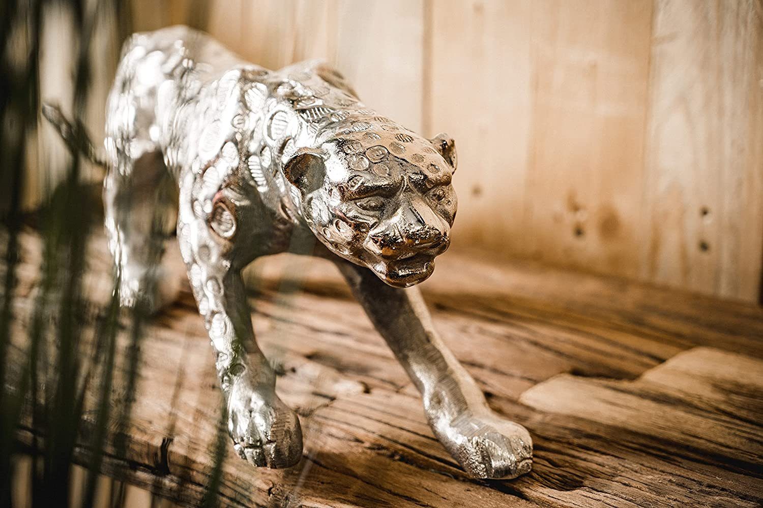 MichaelNoll Dekofigur »Leopard Raubkatze Katze Figur Dekofigur Deko  Aluminium Silber Skulptur Modern - Dekoration aus Metall - Für Wohnzimmer,  Schlafzimmer, Büro - 40 cm, 48 cm oder 78 cm«