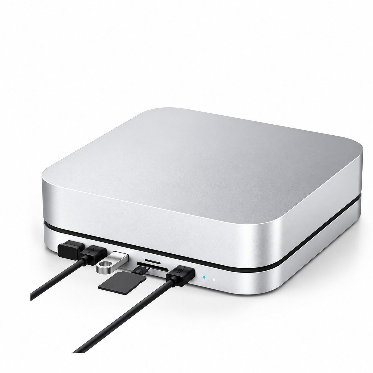Vivitar Festplatten-Gehäuse 7-in-1-USB-C-Hub für Mac mini 2018, M1 2020, M2 & M2 Pro 2023, (mit 2,5-Zoll-SATA-SSD-/HDD-Festplattengehäuse bis 5 TB, 2x USB, 3.0, 2x USB 2.0, SD- und microSD/TF-Kartenleser Typ-C-Adapter), Mac mini-Ständer, Speichererweiterung, Datenübertragung 5 Gbit/s