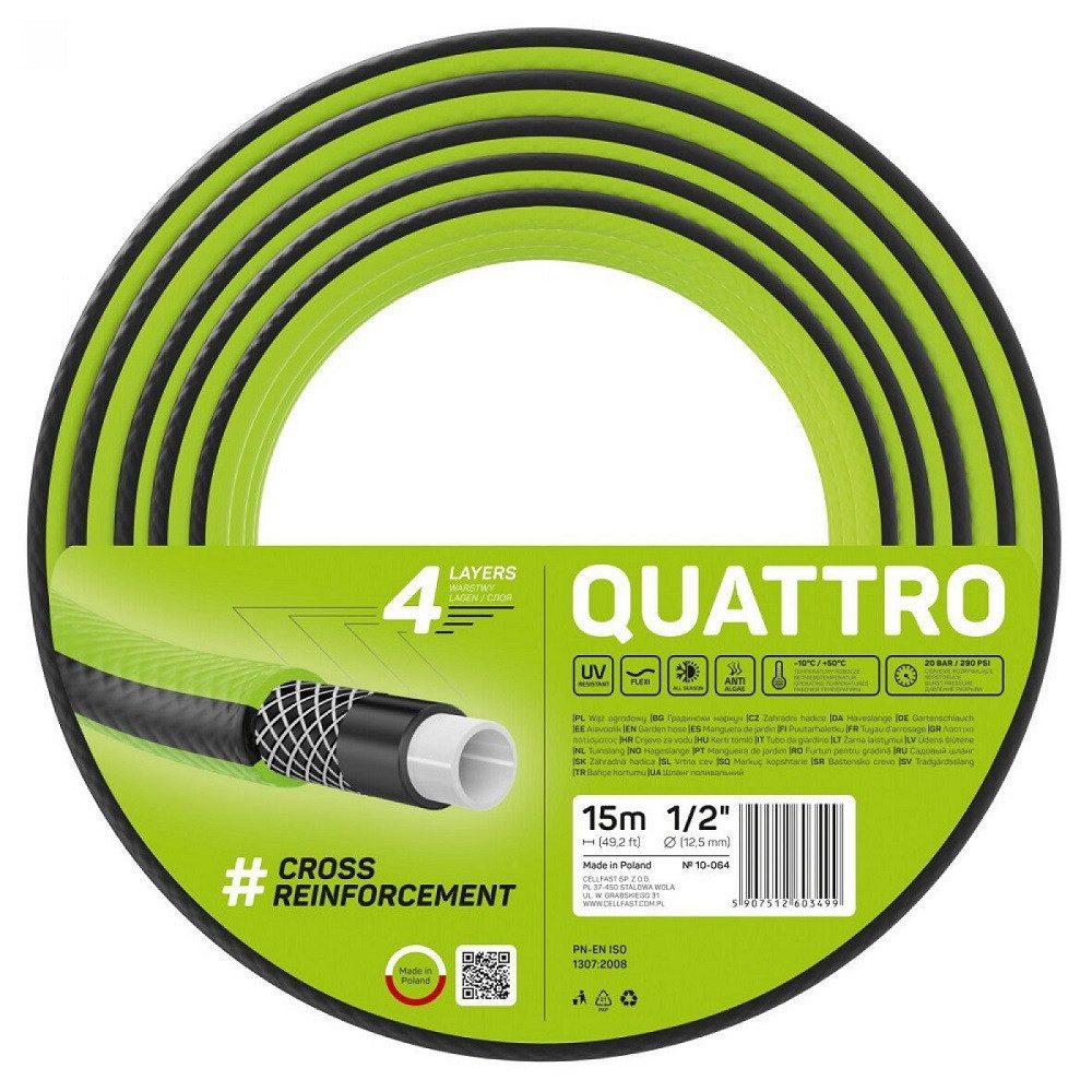 Cellfast Pflanzkübel Cellfast Gartenschlauch QUATTRO 1/2" 15 m