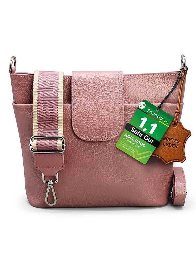 Adel Bags Schultertasche SARA Umhängetasche Damen Altrosa aus Echtleder Crossbody (Note 1.1], [Test SEHR GUT), 20 Farboptionen, Hergestellt in Italien, mit 2 Riemen
