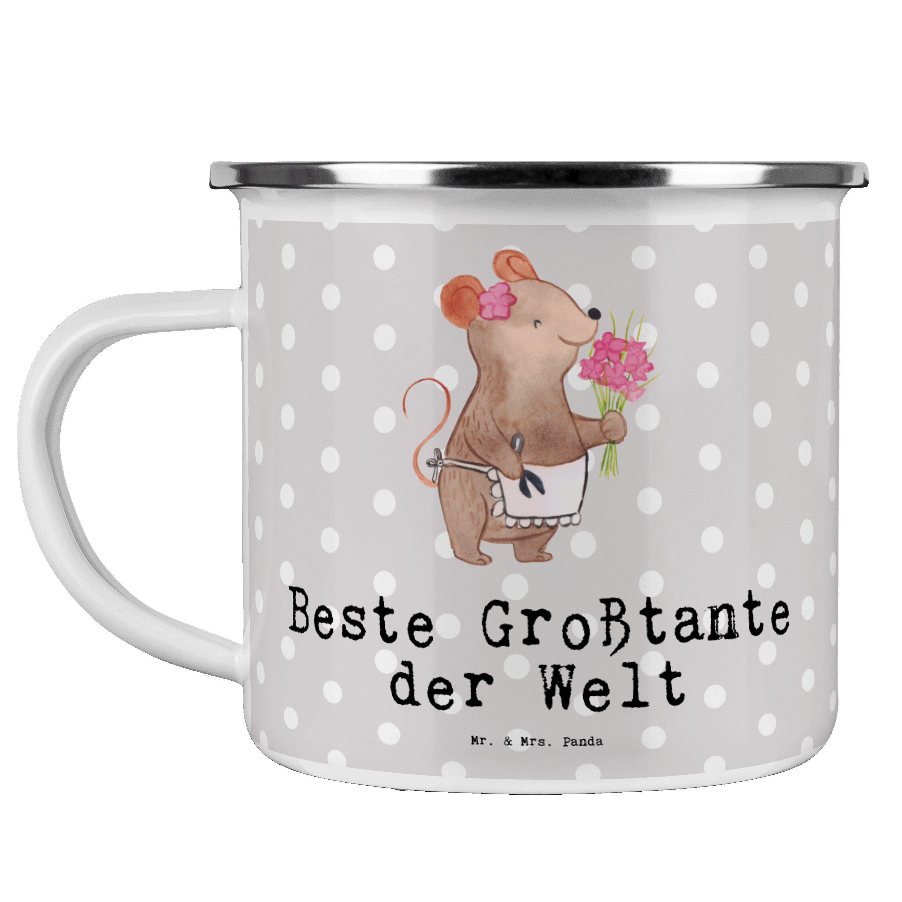 Mr. & Mrs. Panda Becher Maus Beste Großtante der Welt - Grau Pastell - Geschenk, Emaille Camp, Emaille