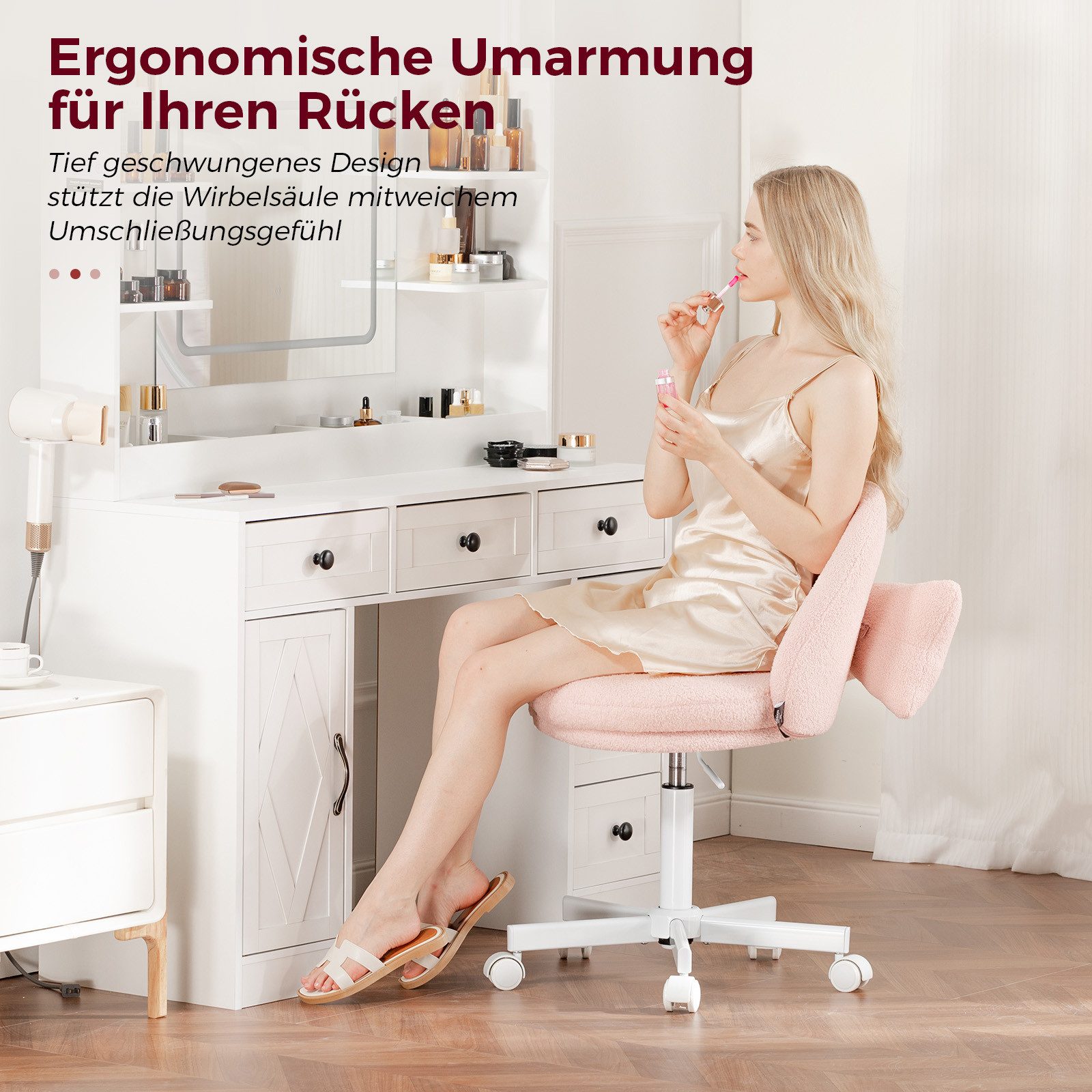 COMHOMA Bürostuhl ohne Armlehnen Schreibtischstuhl Drehstuhl mit Rollen, höhenverstellbar Schminktisch Gaming Stuhl 110kg