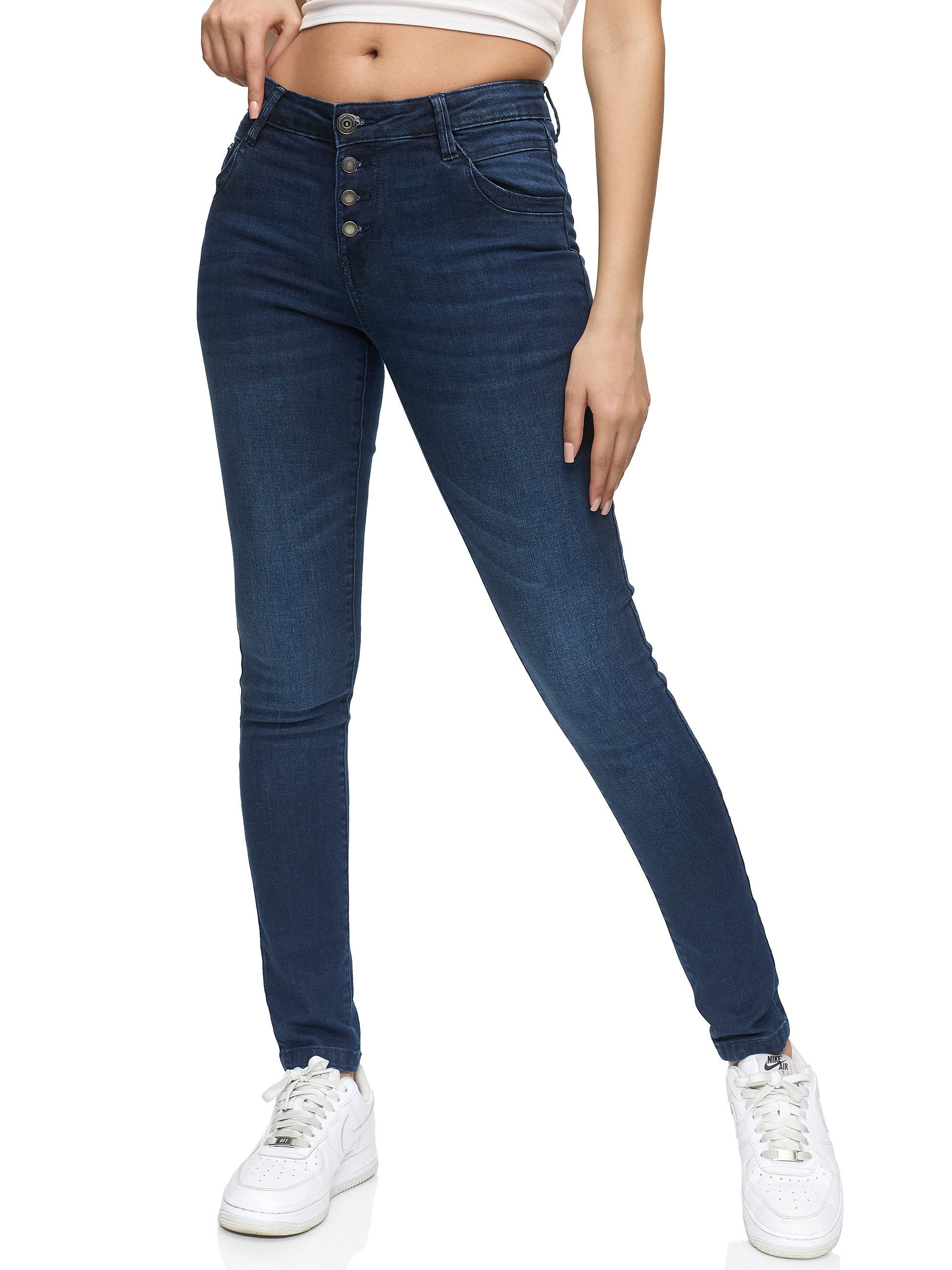 REPUBLIX Stretch-Jeans ISLA Damen Knopf Mid Waist Stretch Denim Jeans