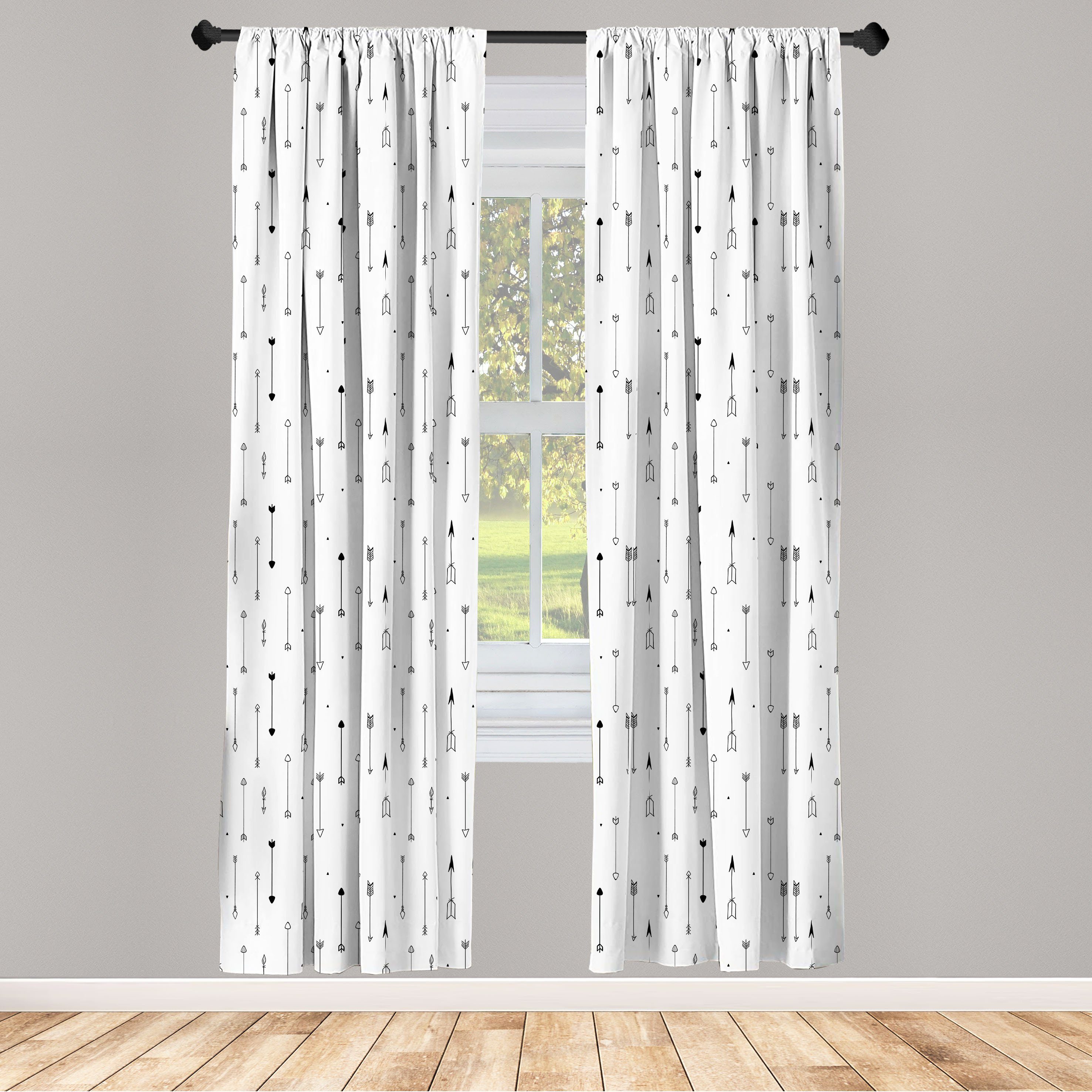 Gardine Vorhang für Wohnzimmer Schlafzimmer Dekor, Abakuhaus, Microfaser, Stammes Richtungszeiger Muster | Fertiggardinen