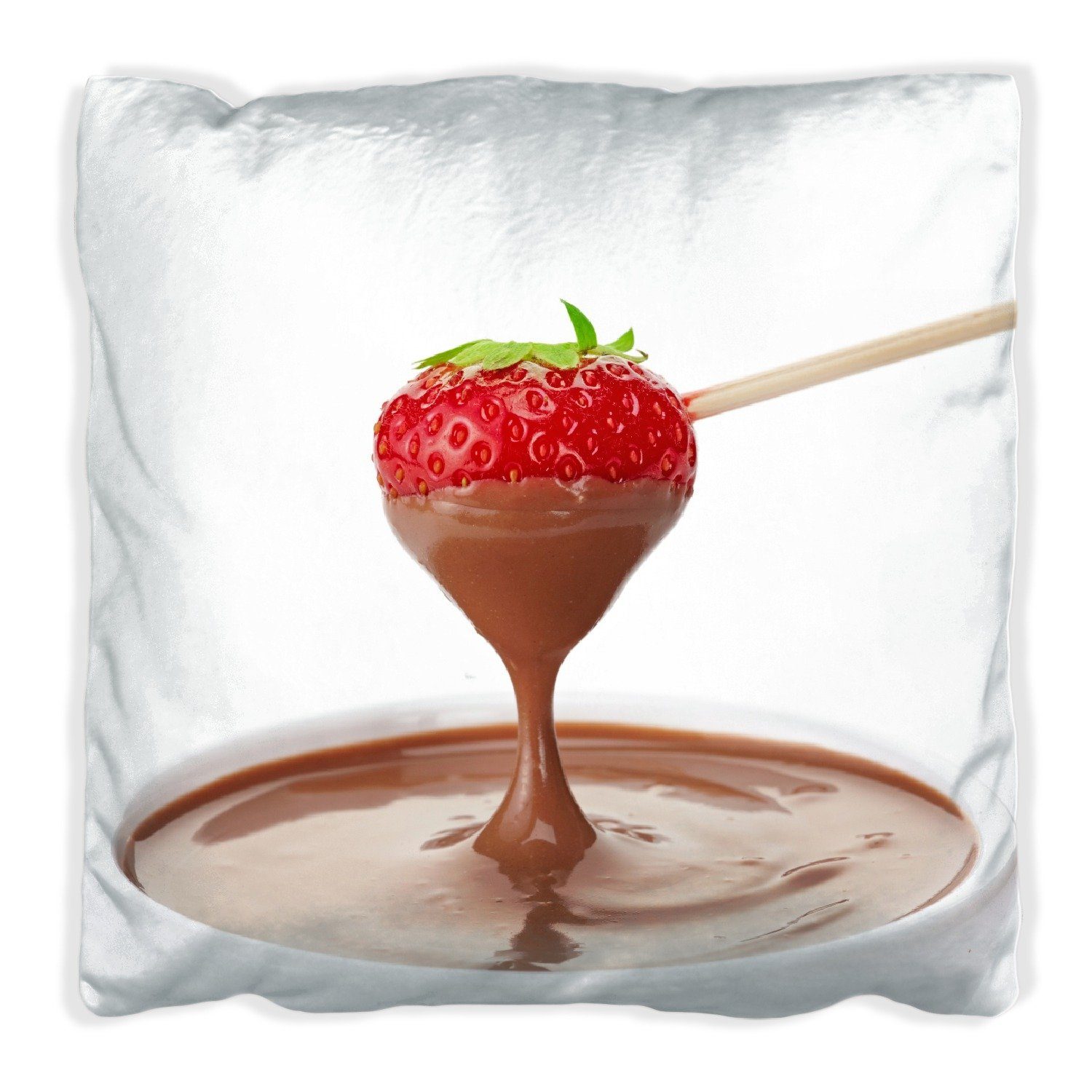 Wallario Dekokissen Schoko-fondue mit Erdbeer am Stiel, handgenäht