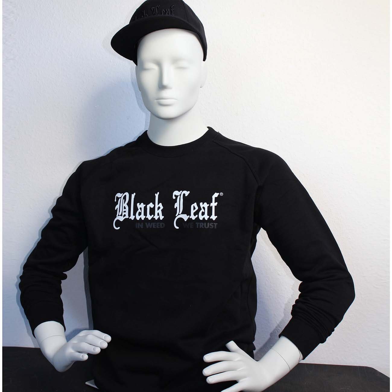 Black Leaf Sweatshirt IN WEED WE TRUST Leaf®-Logo, Original Black Unisex Atmungsaktiv