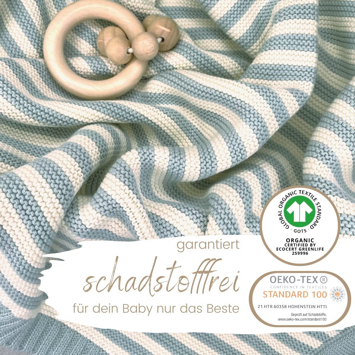 Babydecke DIKOS® Babydecke aus *100%* Bio Baumwolle Strickdecke Erstlingsdecke, DIKOS, PREMIUM Qualität atmungsaktiv, nachhaltig, plastikfrei, kuschelweich