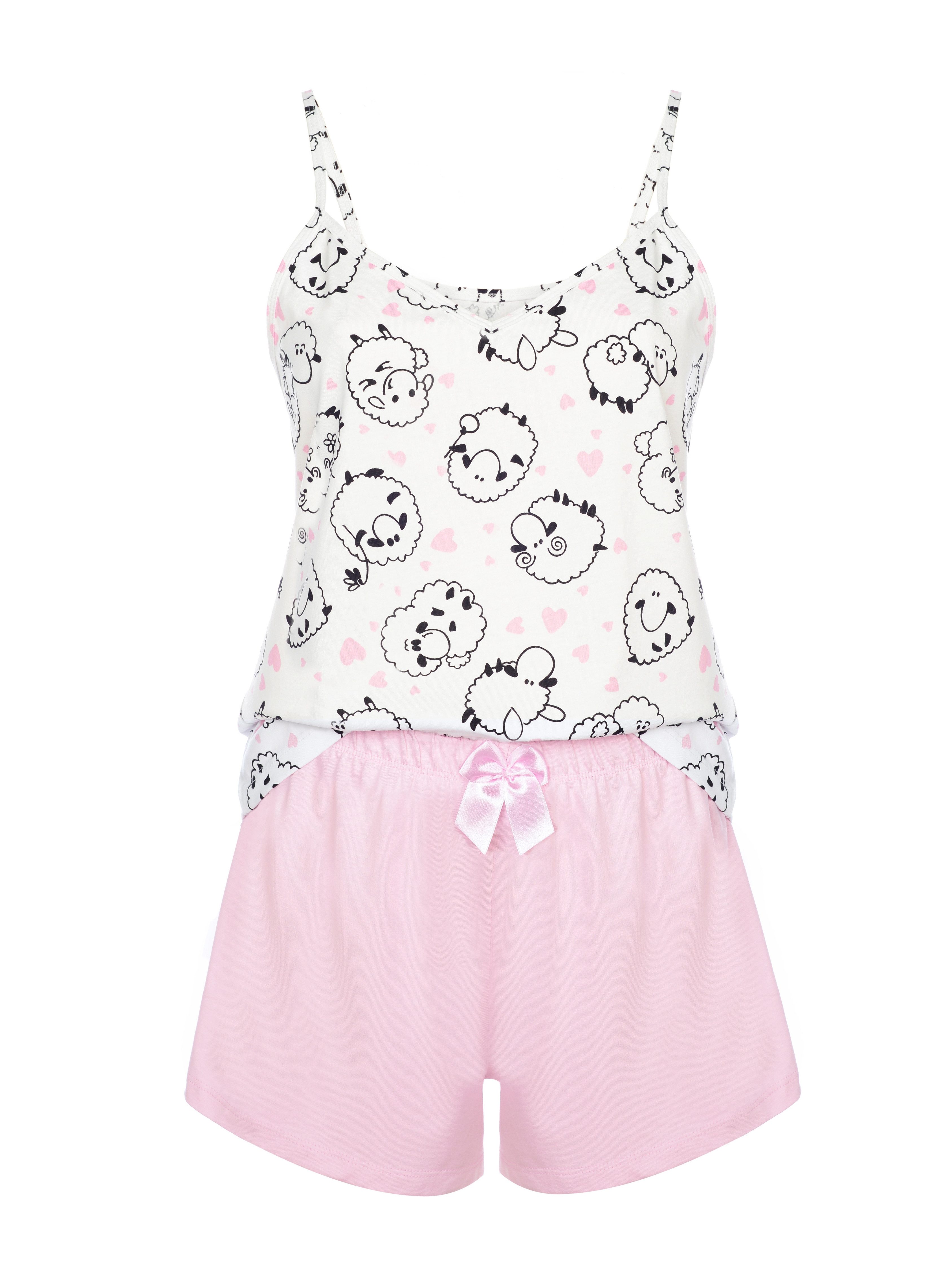 Donna Shorty Schlafanzug mit Spagettiträger-Top (2 tlg) in Rosa mit verspie günstig online kaufen