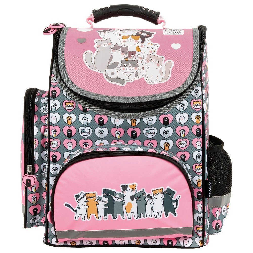 Goldkids Schulrucksack Rucksack Schulranzen Katze Kitty Cat Motiv Plüsch Ranzen Tornister Schulltasche Mädchen Inkl. Regenschutz