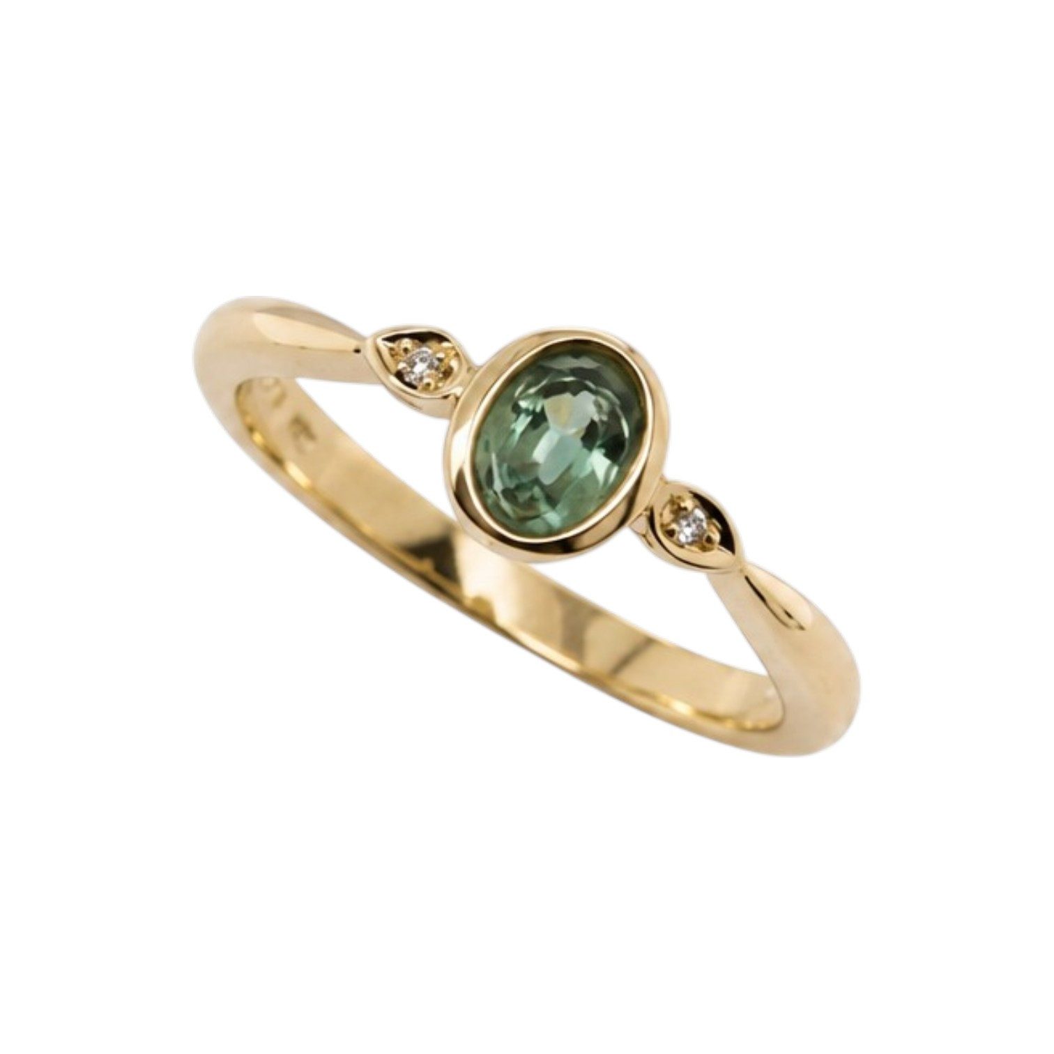 Sogni d'oro Fingerring "Mintschimmer" mit grünem Kyanit und Brillanten, Gelbgold 375