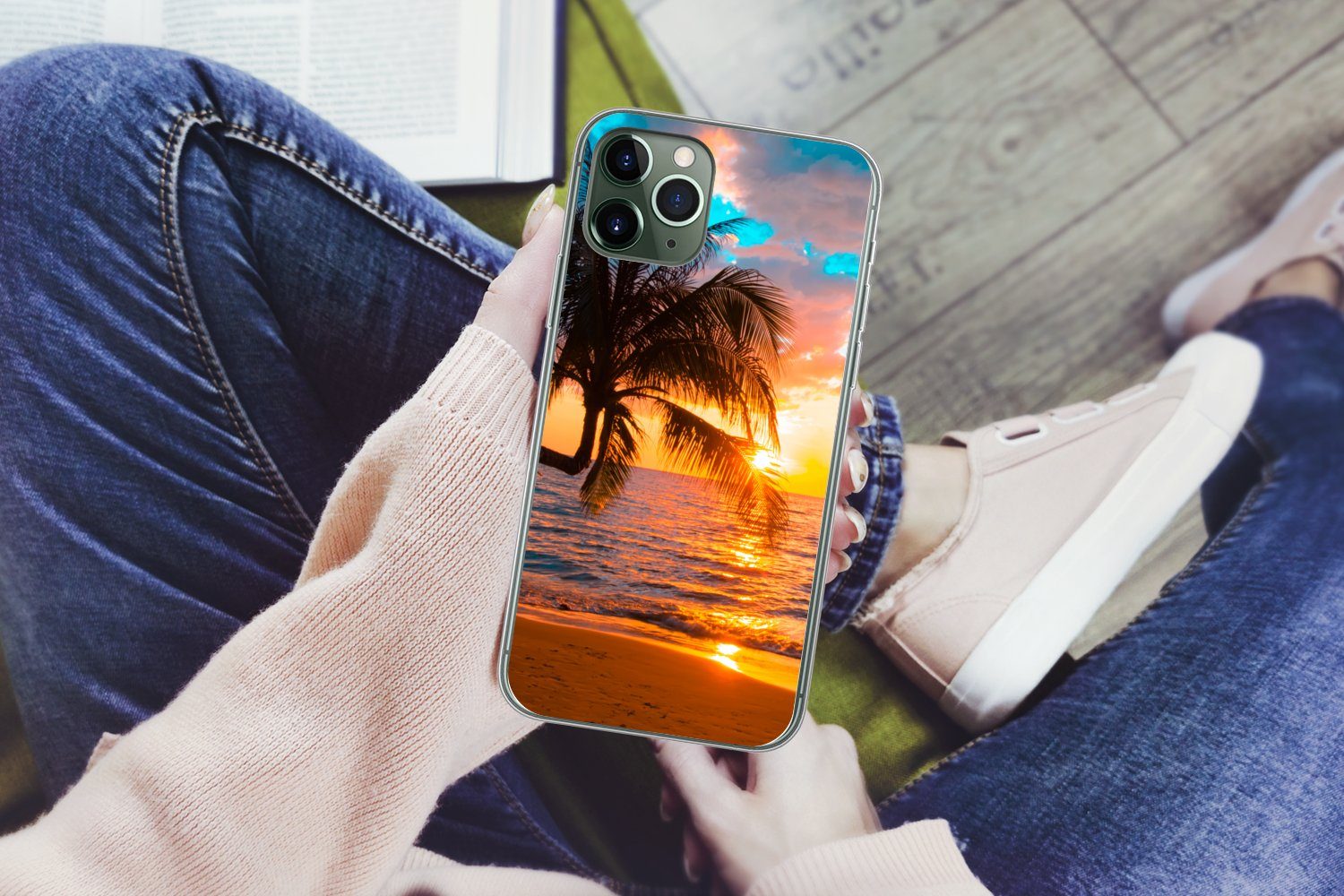 MuchoWow Handyhülle für Apple iPhone 11 Pro Palme - Sonnenuntergang - Horizont - Strand -, Smartphone-Bumper, Print, Handy Schutzhülle Dünn