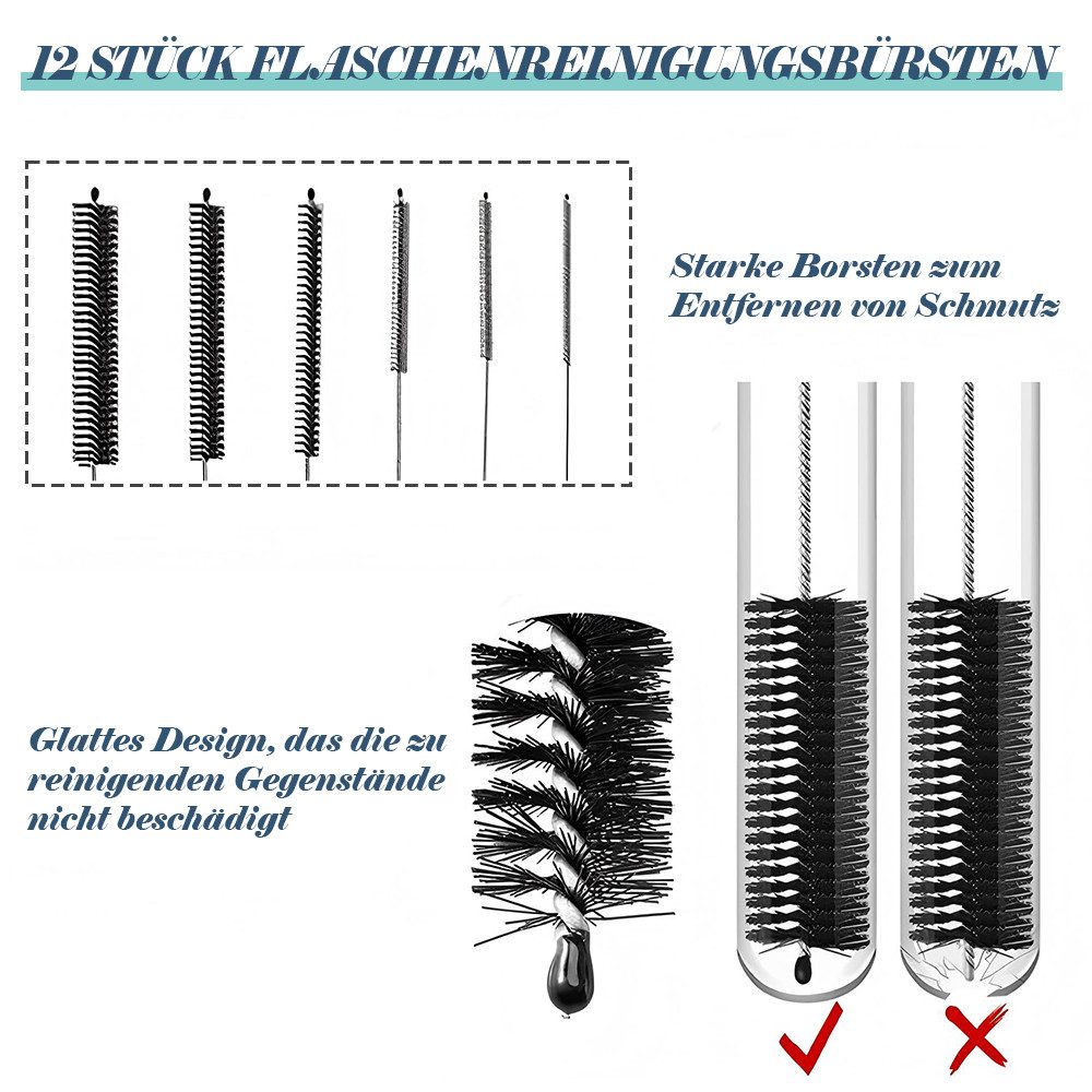 TUWENA Reinigungsbürsten-Set 12 Stück Kleine Reinigungsbürste,Reagenzgläser Bürste,Strohhalm Bürste, Für Kaffeevollautomat,Milchschlauchbürste,Flaschenbürste Dü – Bild 4 von 5