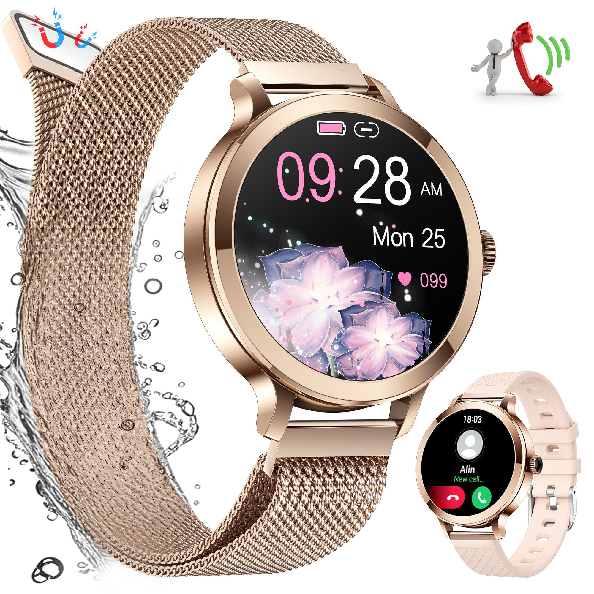 Smartwatch, Fitness Tracker Uhr für Damen mit Anruffunktion Smartwatch