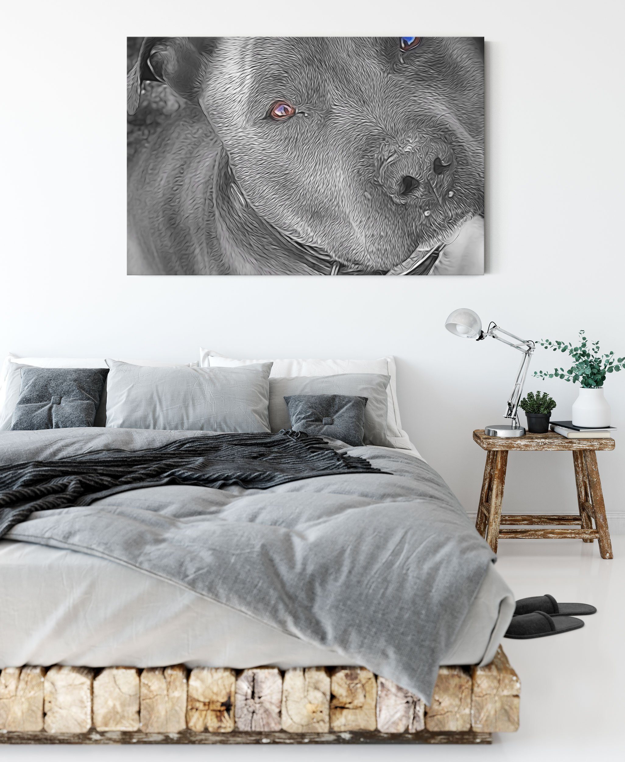 bespannt, Leinwandbild wunderschöner Leinwandbild Terrier Bull Pixxprint Terrier, Pit Pit Bull inkl. (1 St), wunderschöner fertig Zackenaufhänger