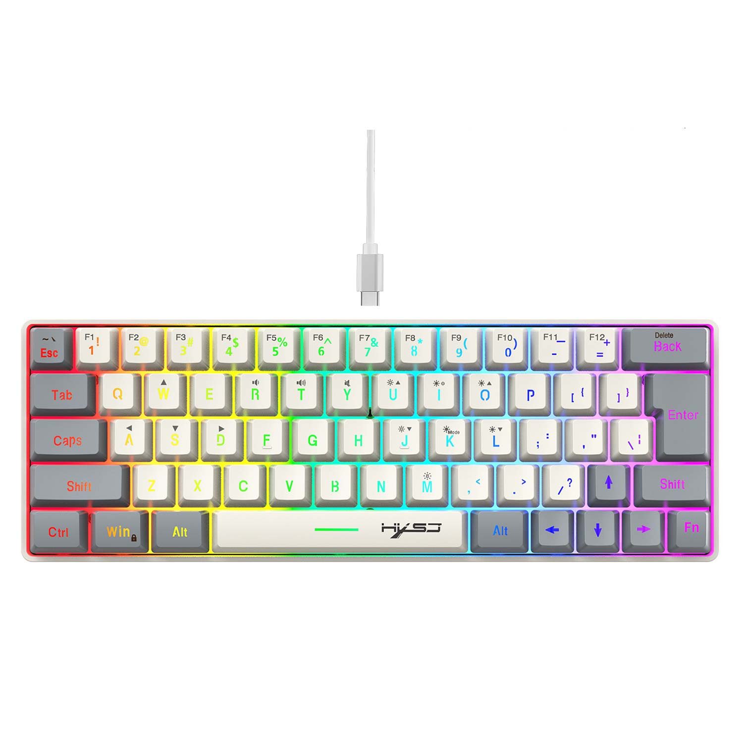 Refttenw Mechanische Gaming Tastatur, 63 Tasten RGB Kabelgebundene Tastatur Gaming-Tastatur (Tastatur mit Farbblockierung, USB-Anschluss)