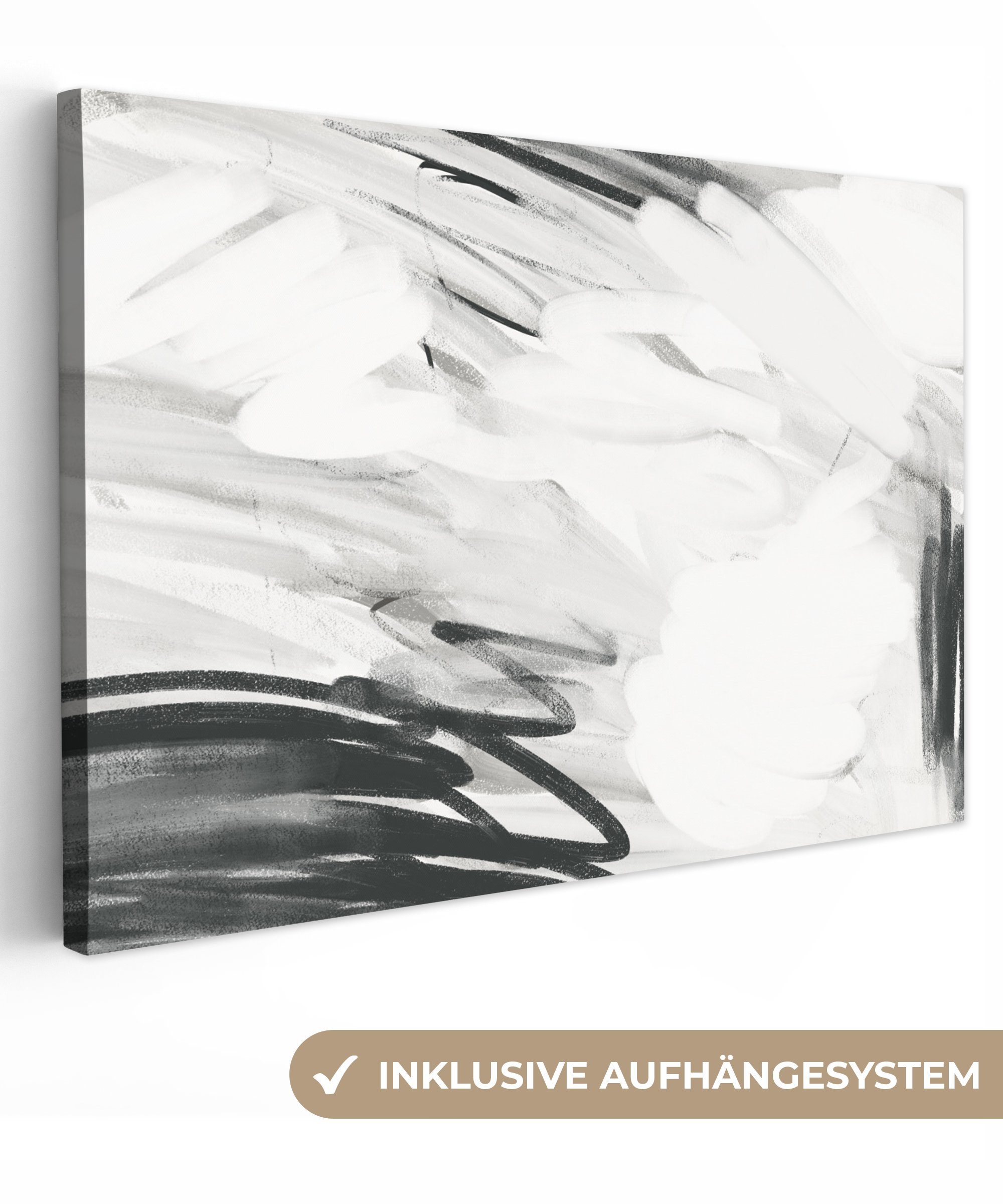 OneMillionCanvasses® Leinwandbild Schwarz - Weiß - Grau Abstrakt, (1 30x20 Aufhängefertig, St), Wandbild - Wanddeko, cm Leinwandbilder
