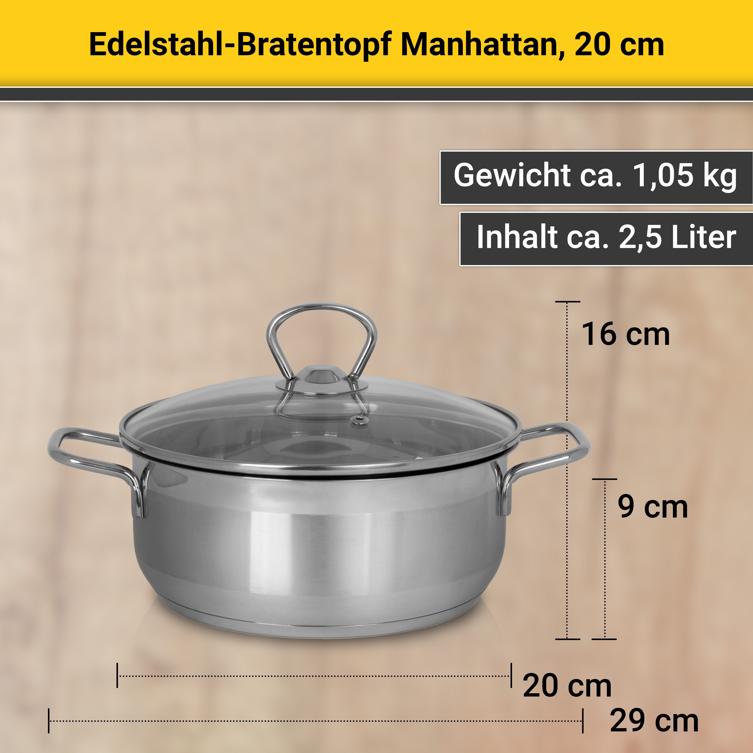 Krüger Bratentopf Edelstahl-Topf Manhattan, Edelstahl (1-tlg), für Induktions-Kochfelder geeignet – Bild 5 von 5