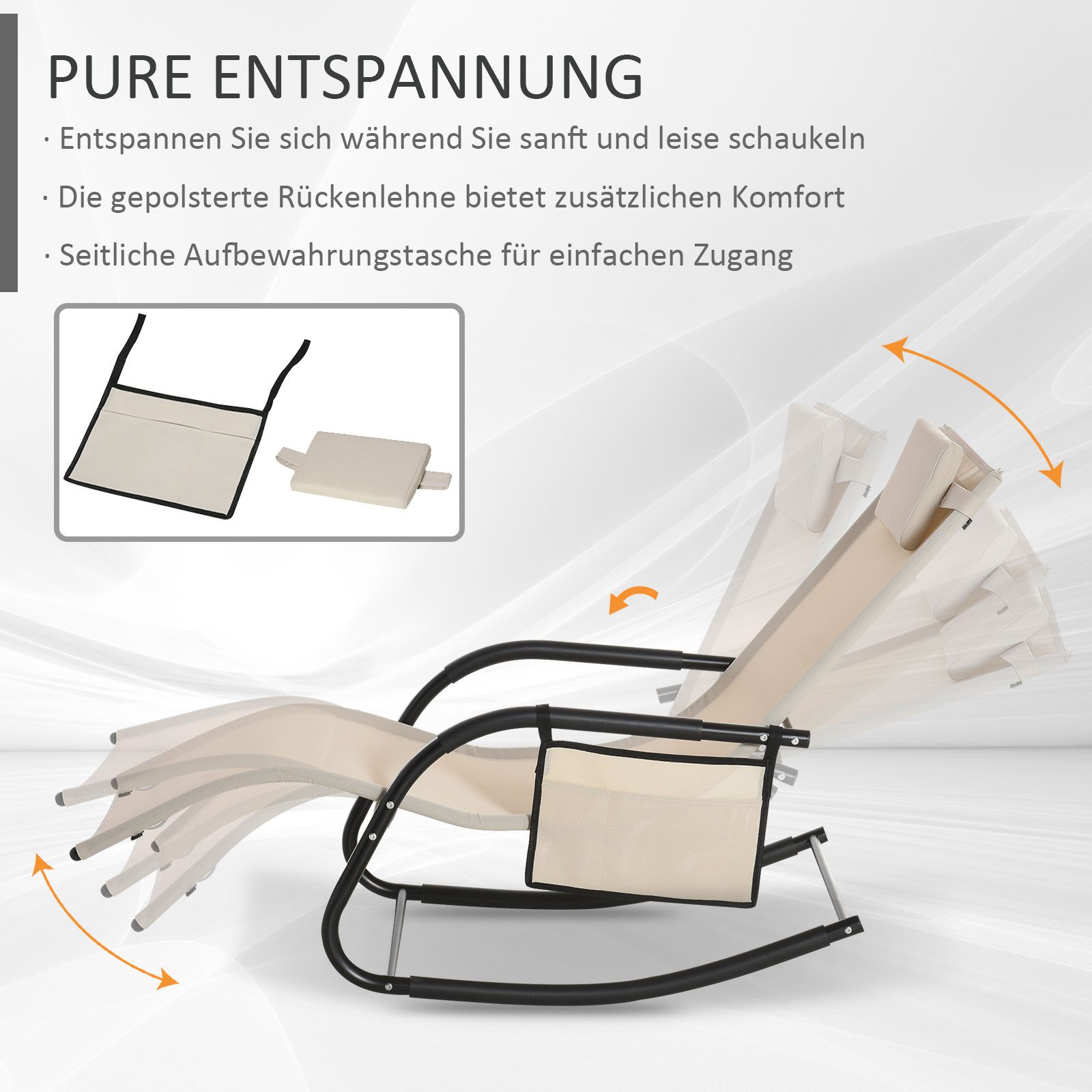 CHICFURN Gartenliege Schwingsessel aus Metall mit Mesh-Bezug in Beige, 150x62x88 cm, Packung, 1 St., Mit Schaukel- und Relaxfunktion für Balkon, Terrasse oder Garten, Bequeme Sitz- und Liegefläche für entspannte Stunden im Freien