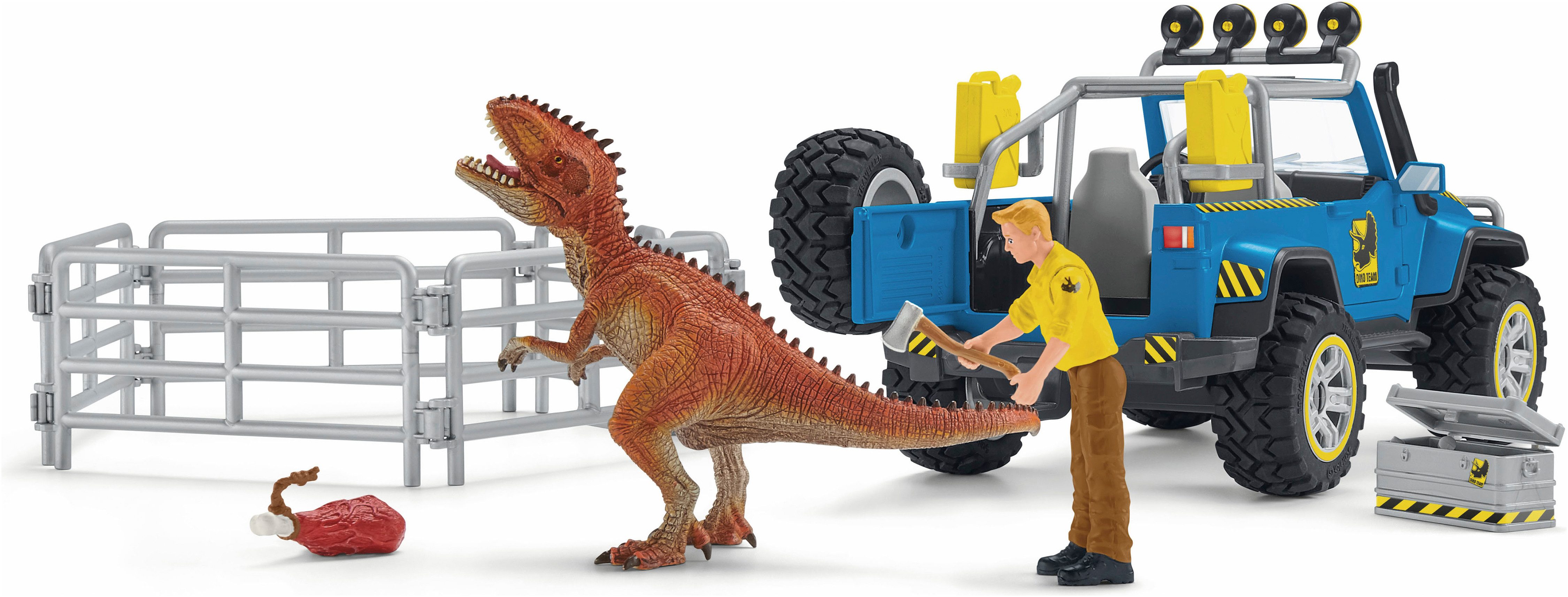 Schleich® Spielfigur DINOSAURS, Geländewagen mit Dino-Außenposten (41464)