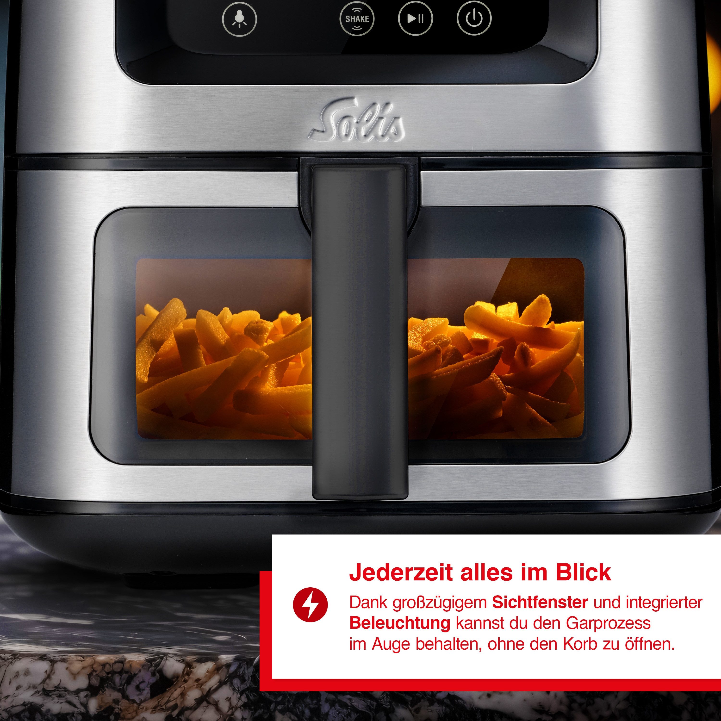 SOLIS OF SWITZERLAND Heißluftfritteuse, 3D-Luftzirkulation, mit Beleuchtung, 7,5 l, Touch-Display