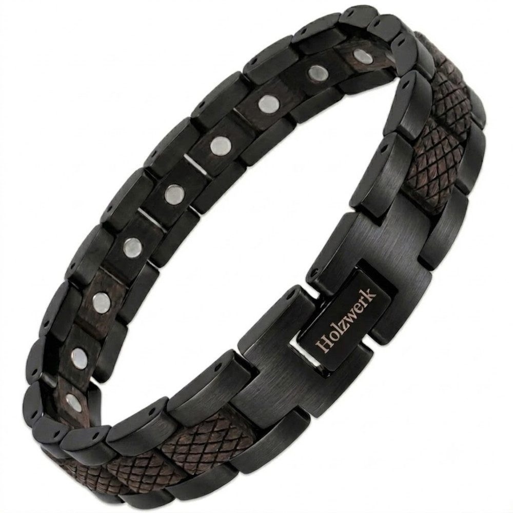 Holzwerk Edelstahlarmband Magnet Holz Armband, Armkette Gliederarmband, inklusive Armbandkürzer, Holz Unikate, ideal auch als Geschenk