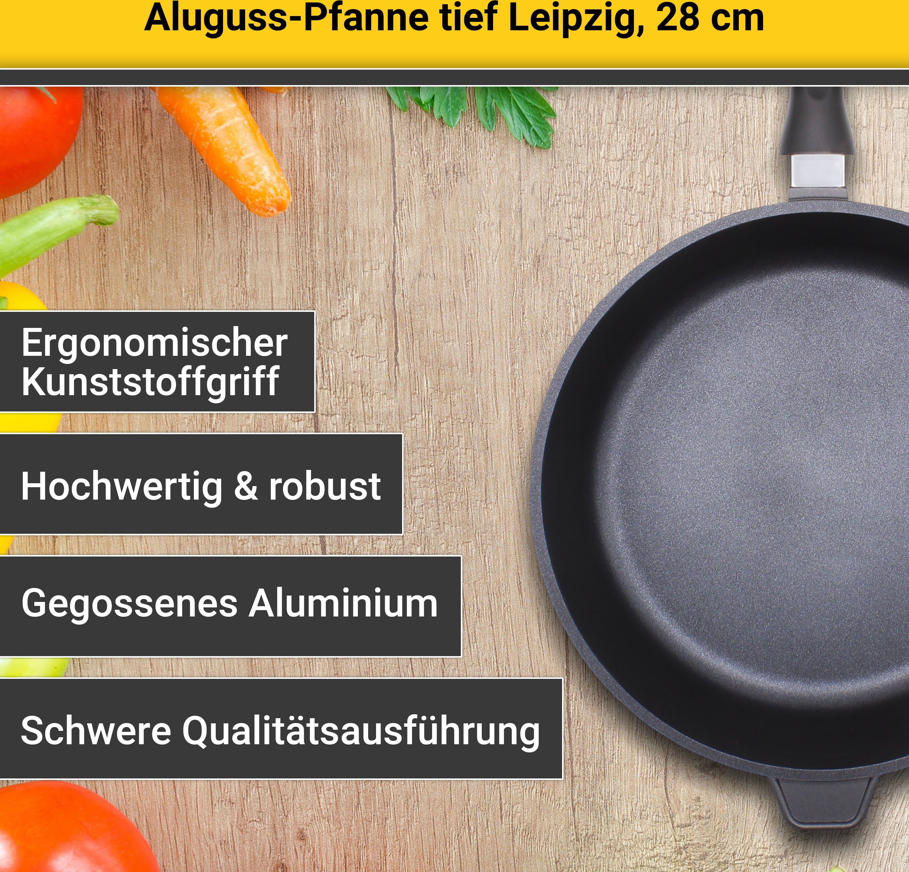 Krüger Bratpfanne Aluguss Pfanne tief LEIPZIG, Aluminiumguss (1-tlg), hochwertige Antihaft-Versiegelung, tiefe Ausführung – Bild 4 von 5